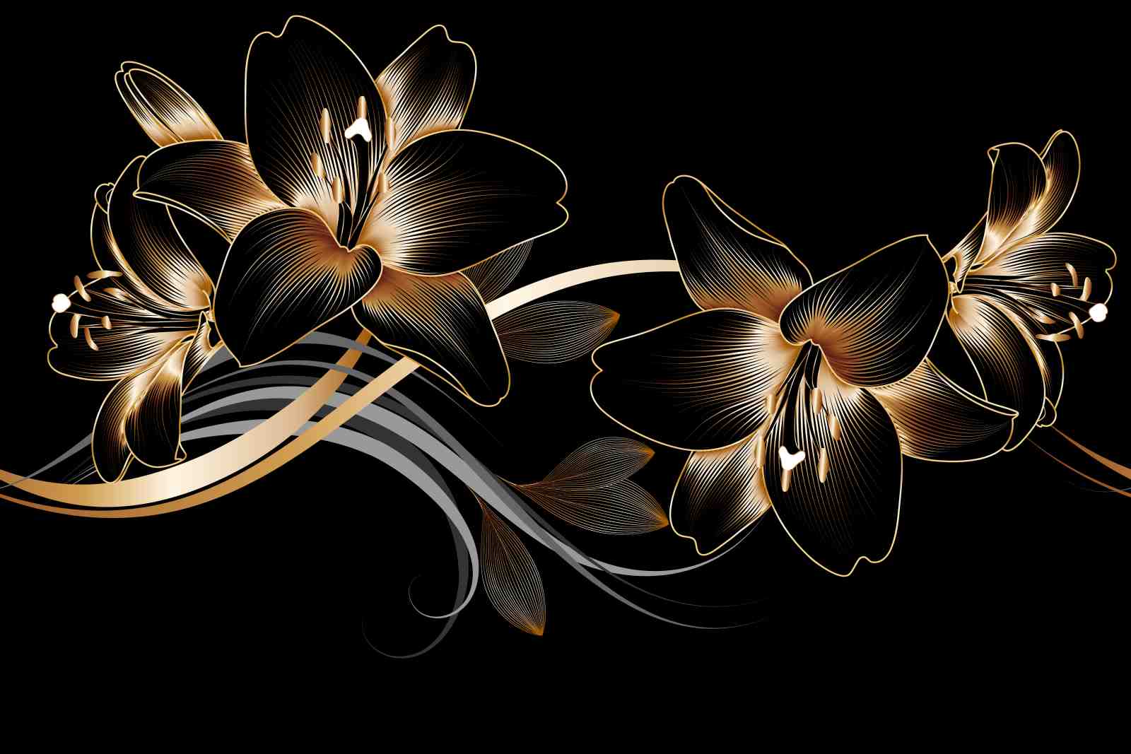 Black Gold Lily Floral Wall Art Wall Art