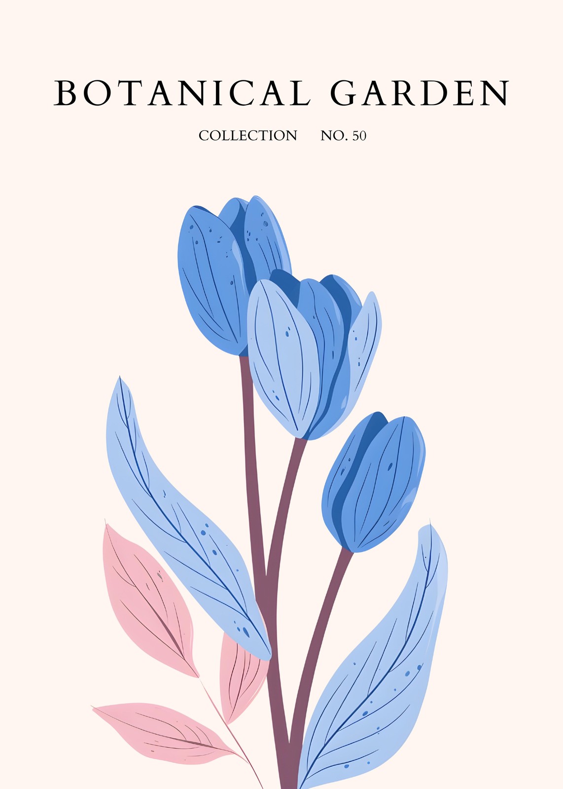 Serene Blue Floral Botanical Garden Wall Art