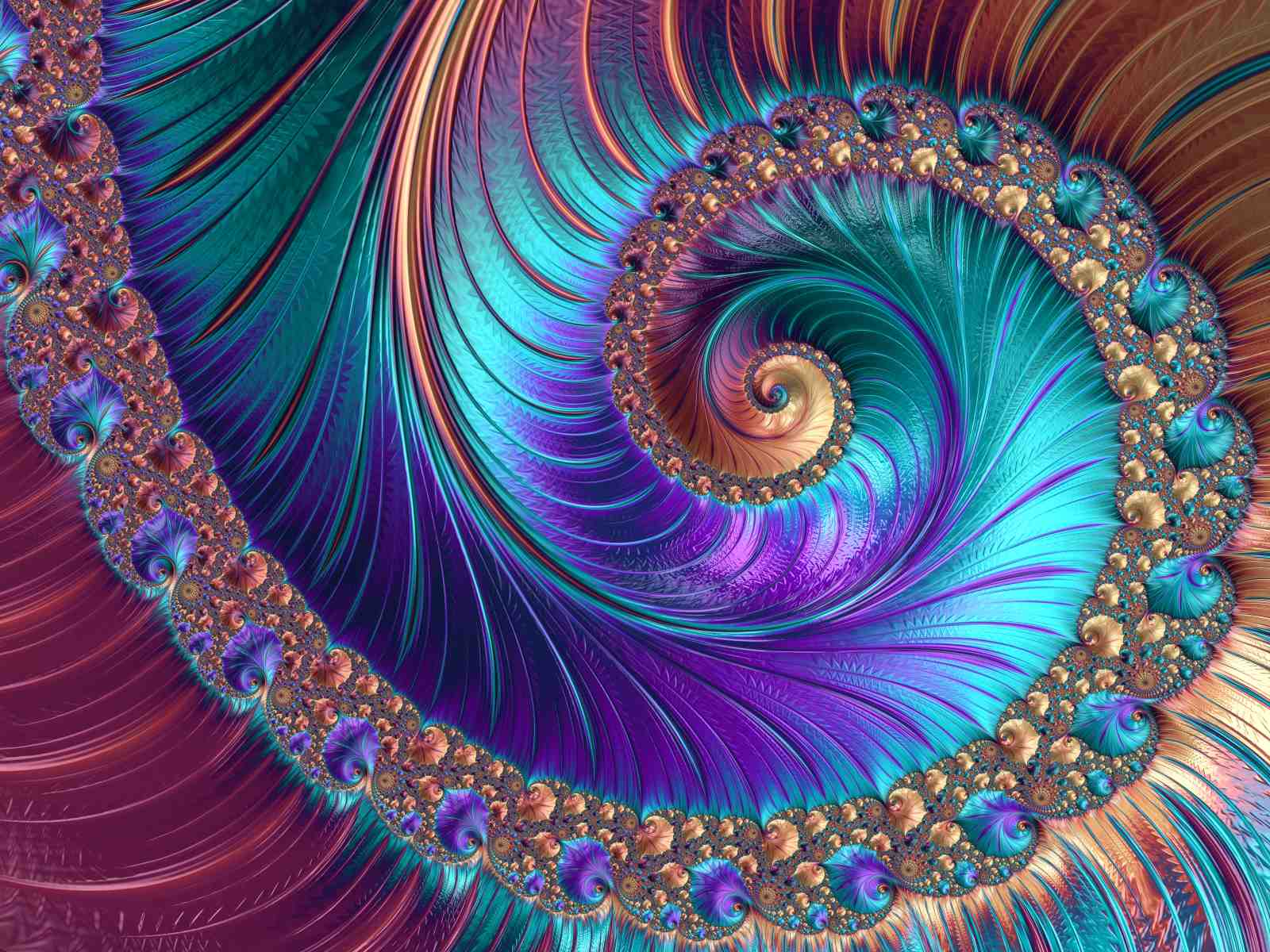 Vibrant Fractal Peacock Feather Wall Art