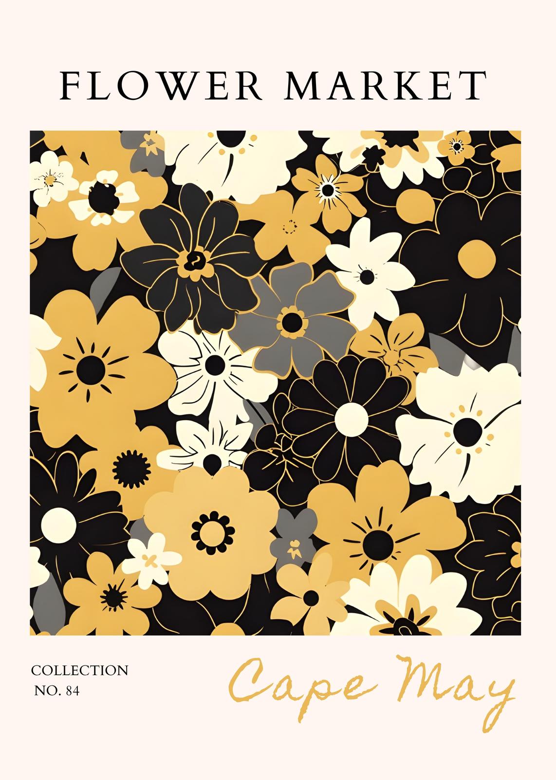Bold Floral 'Cape May' Yellow & Black Wall Art