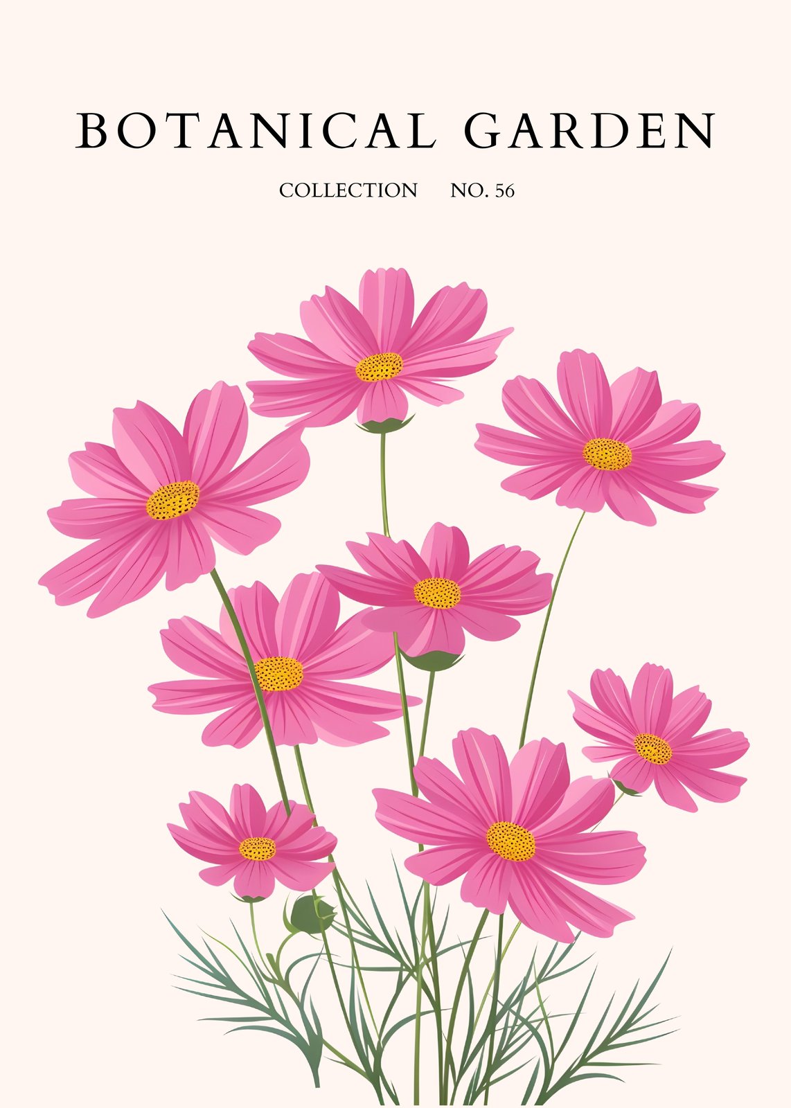 Vibrant Pink Cosmos Botanical Garden Wall Art