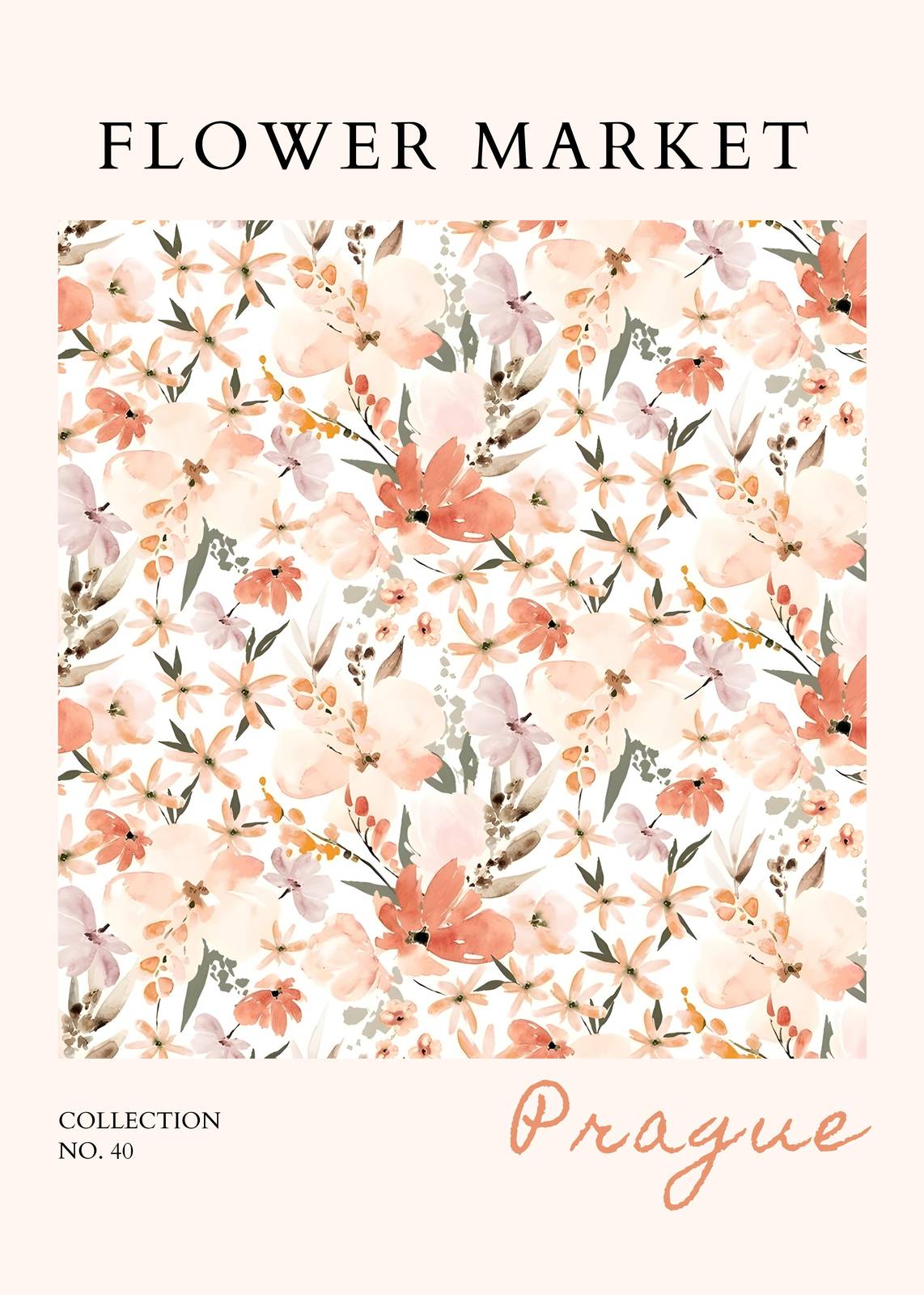 Delicate Floral Market Prague Watercolor Wall Art