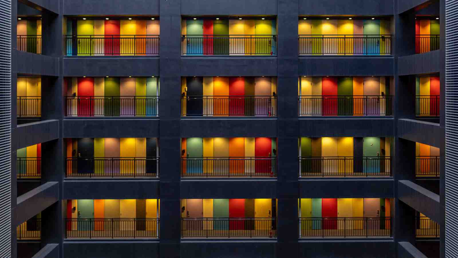 Vibrant Colorful Doors Apartment Building Wall Art