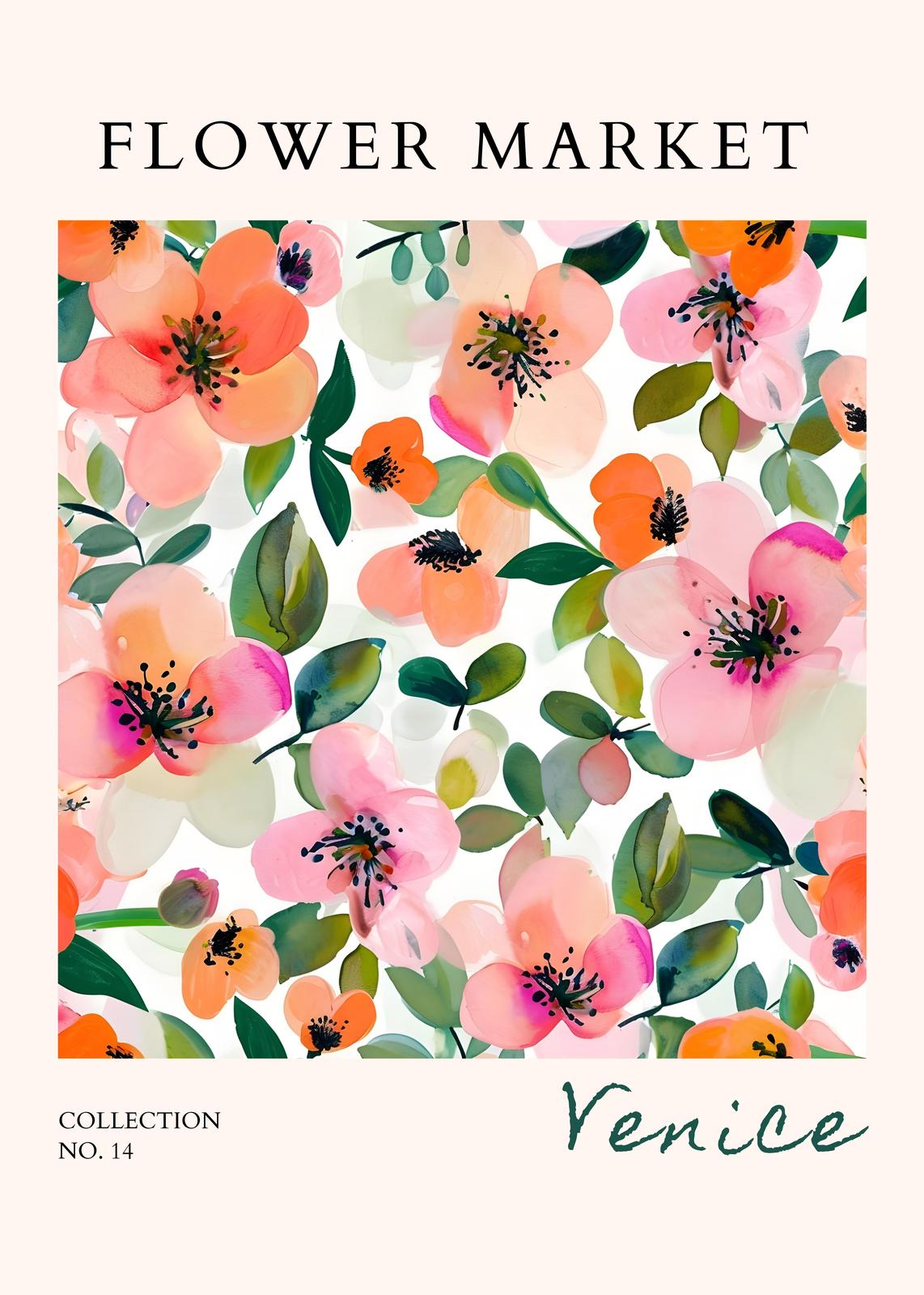 Floral Market Vibes Pink Orange Blooms Wall Art
