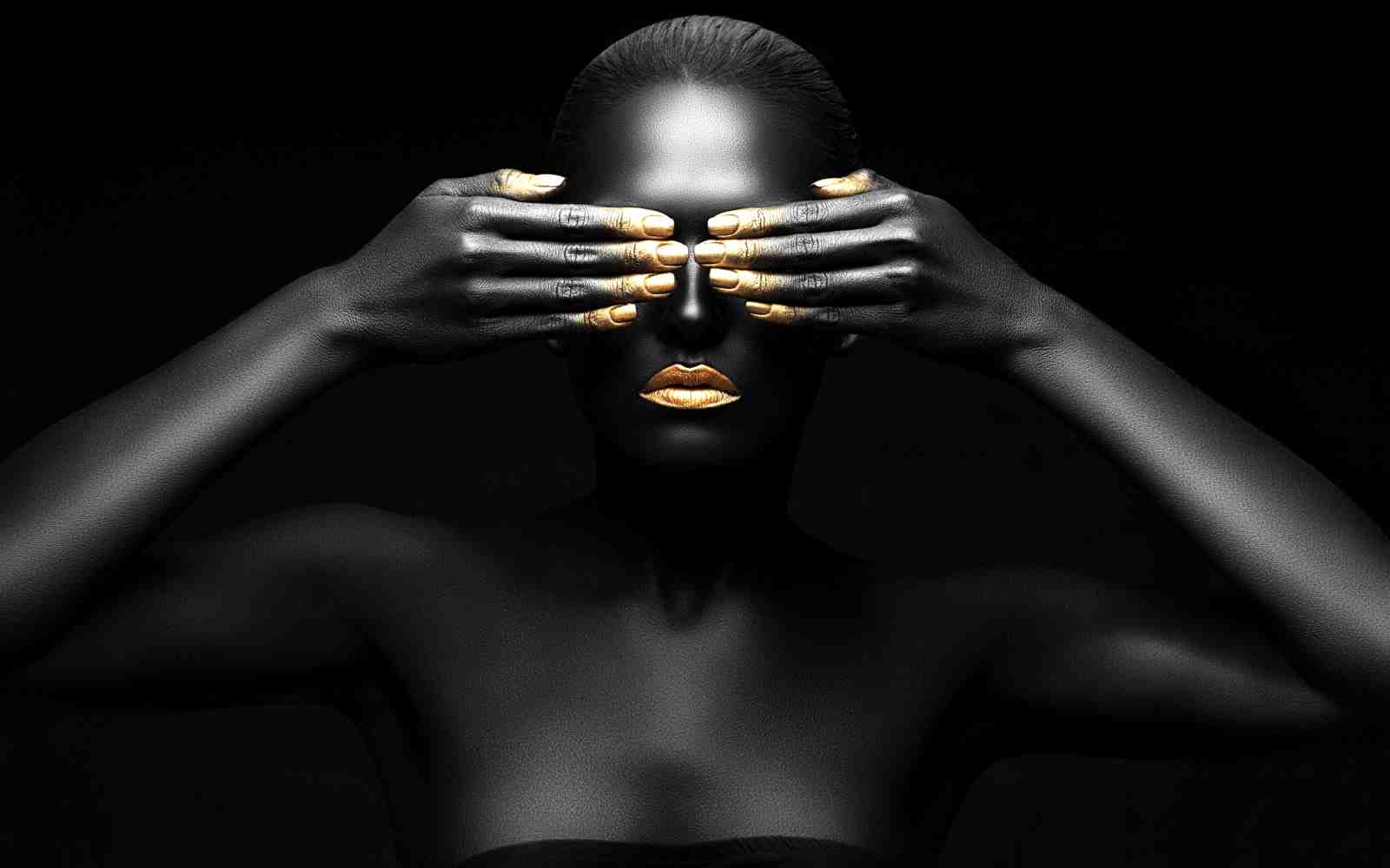 Mysterious Gold Lips & Eyes Wall Art