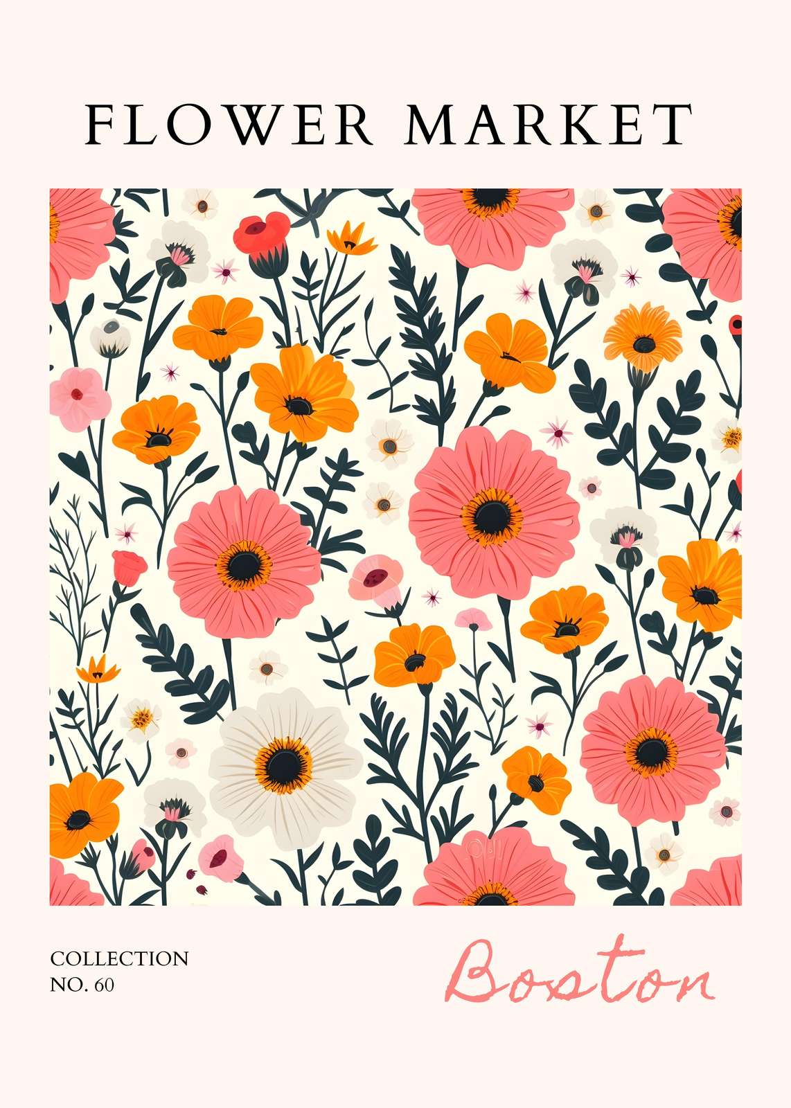 Vibrant Floral Market Boston Wall Art