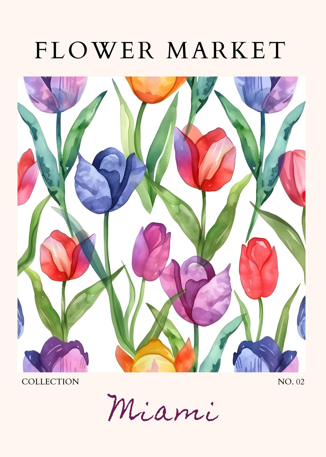 Vibrant Tulip Garden Watercolor Wall Art