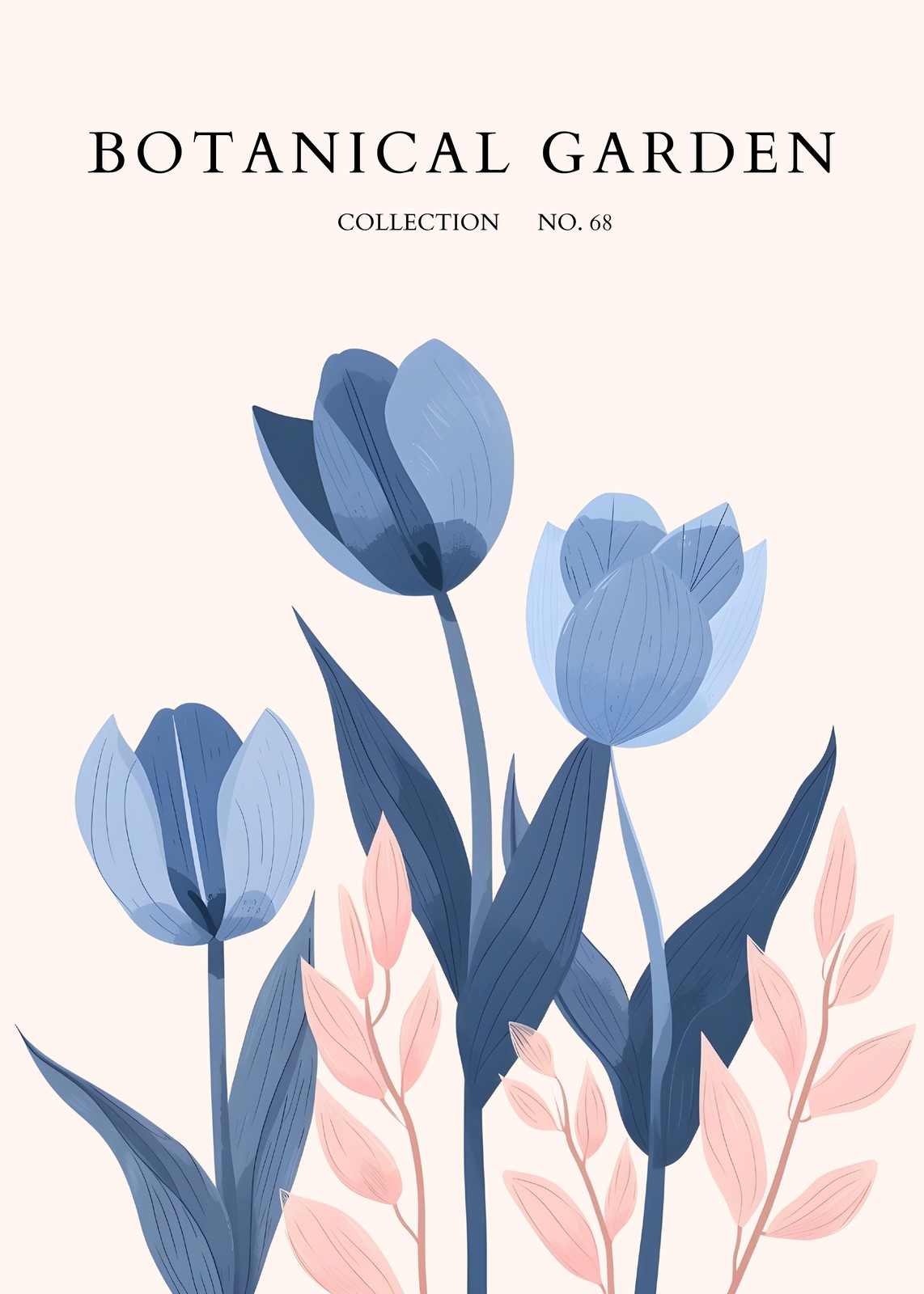 Serene Blue Tulips Botanical Garden Wall Art