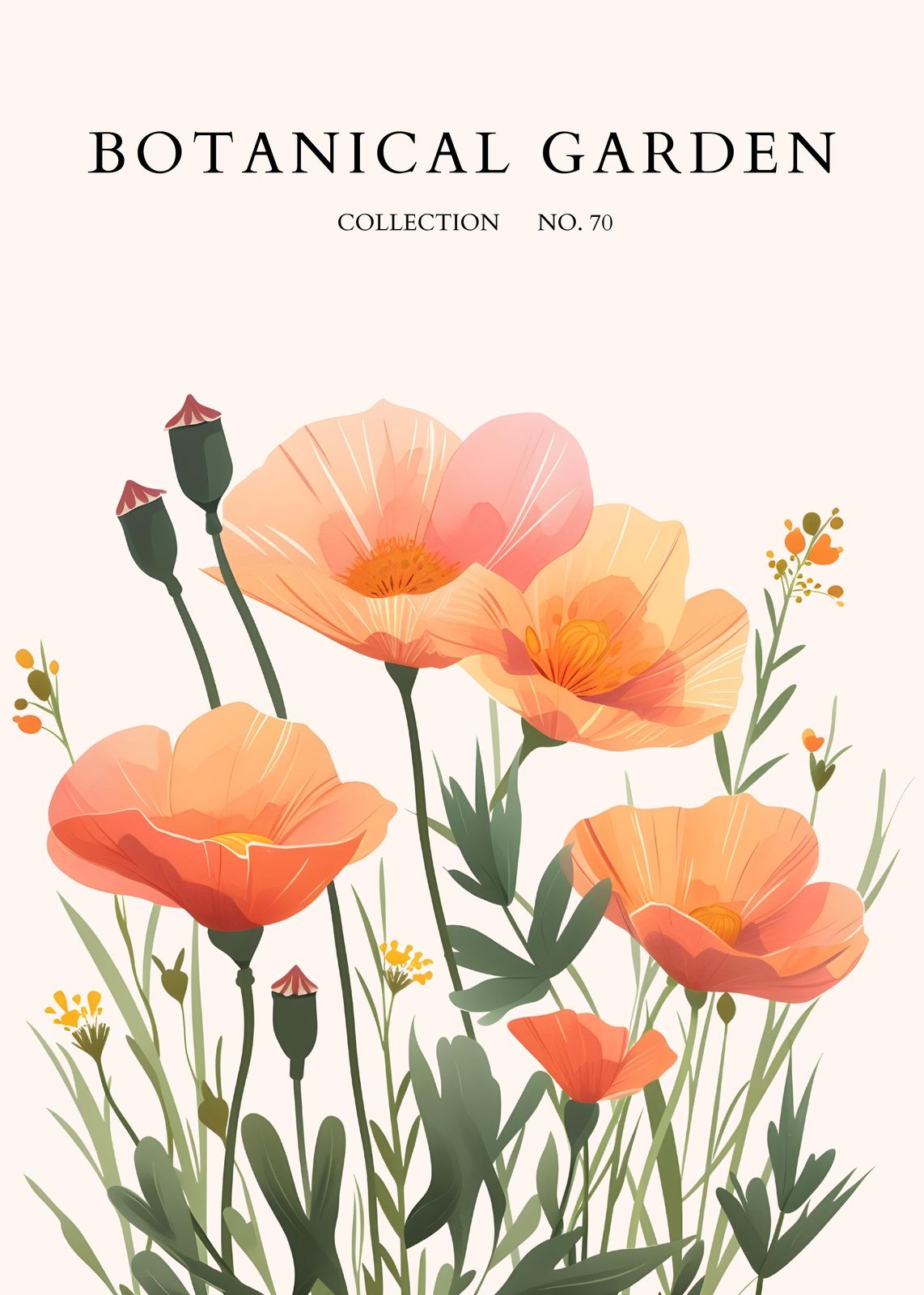 Serene Poppy Meadow Botanical Art Wall Art