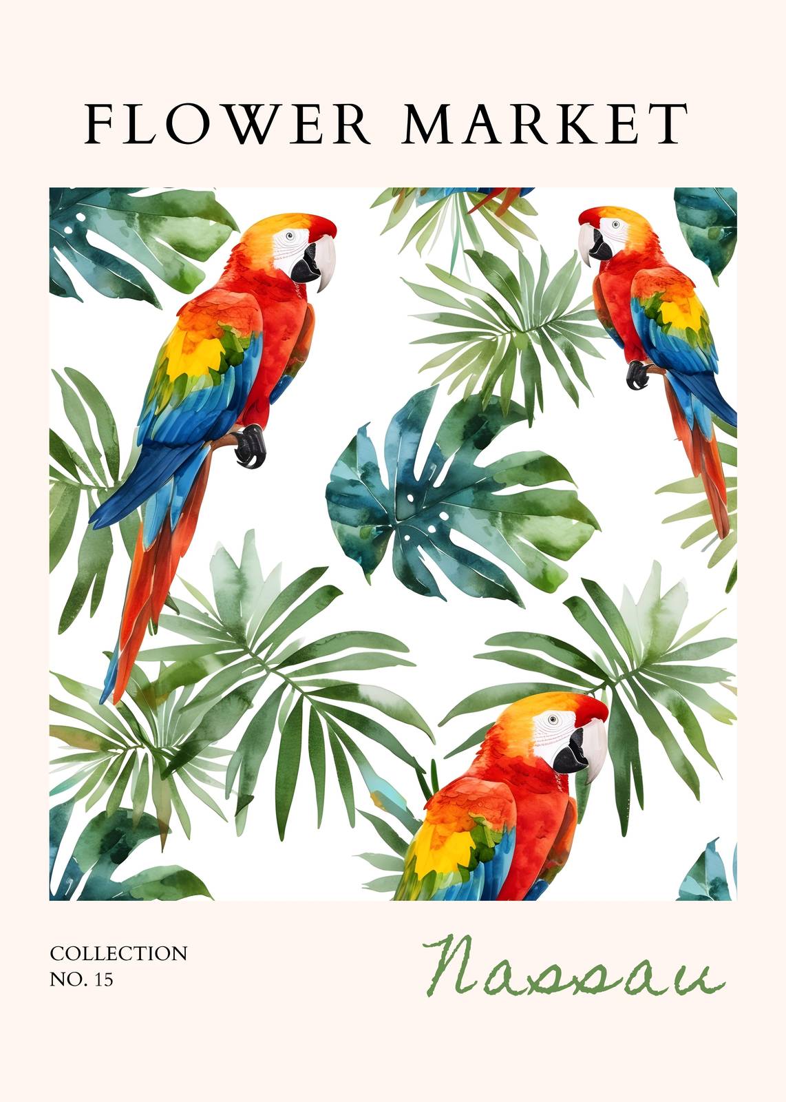 Tropical Macaw & Foliage Watercolor Wall Art