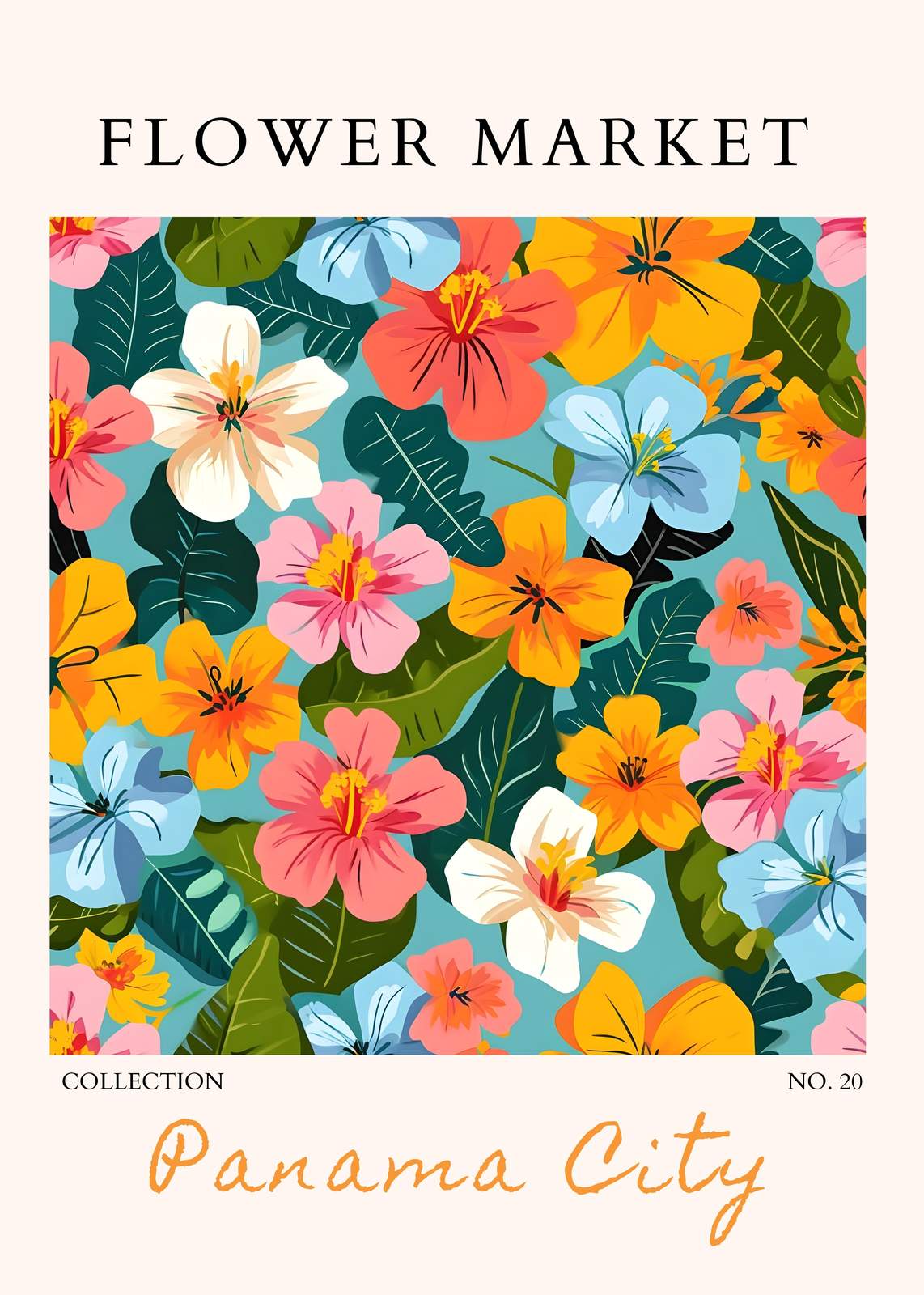 Tropical Floral Market Wall Art | Vibrant Paradise Art