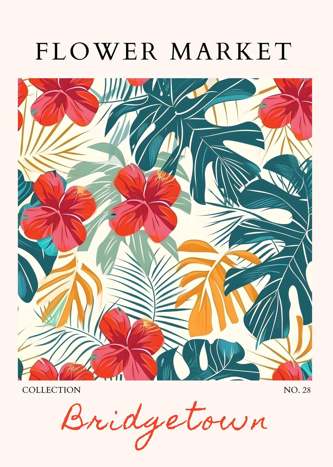 Tropical Hibiscus & Palm Leaf Wall Art