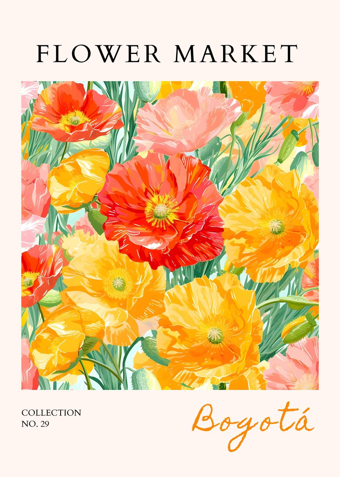 Vibrant Poppy Floral Market "Bogotá" Wall Art