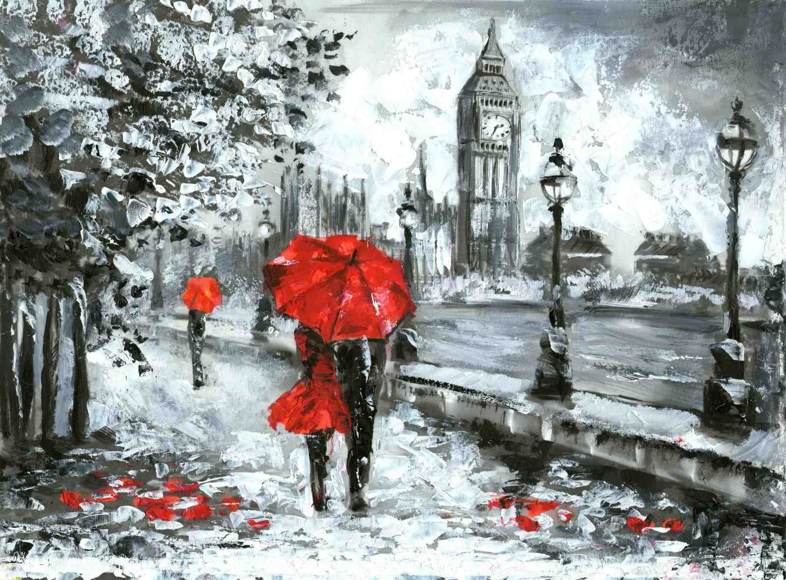 Red Umbrella London Romance Wall Art