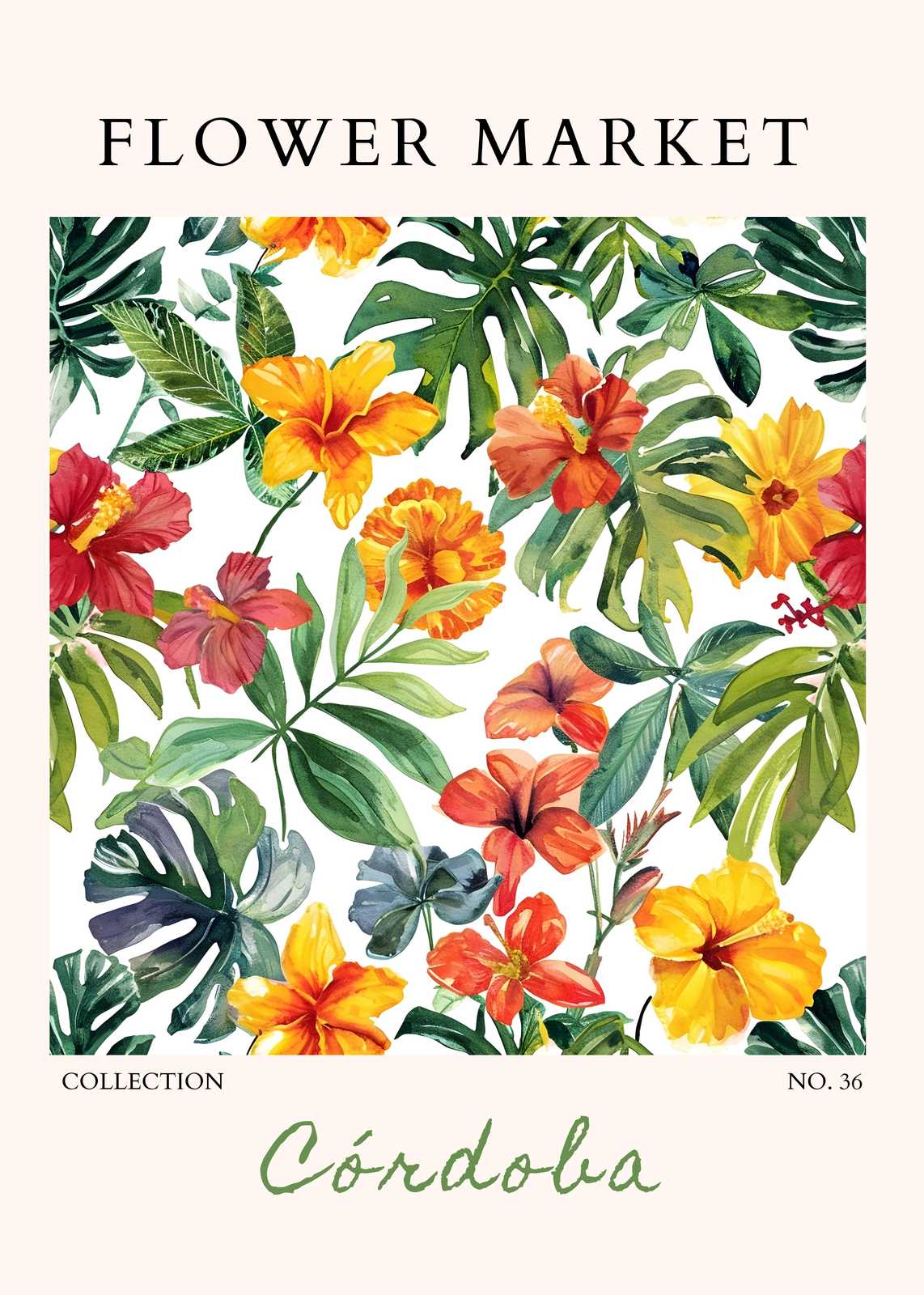 Vibrant Tropical Floral Market Wall Art