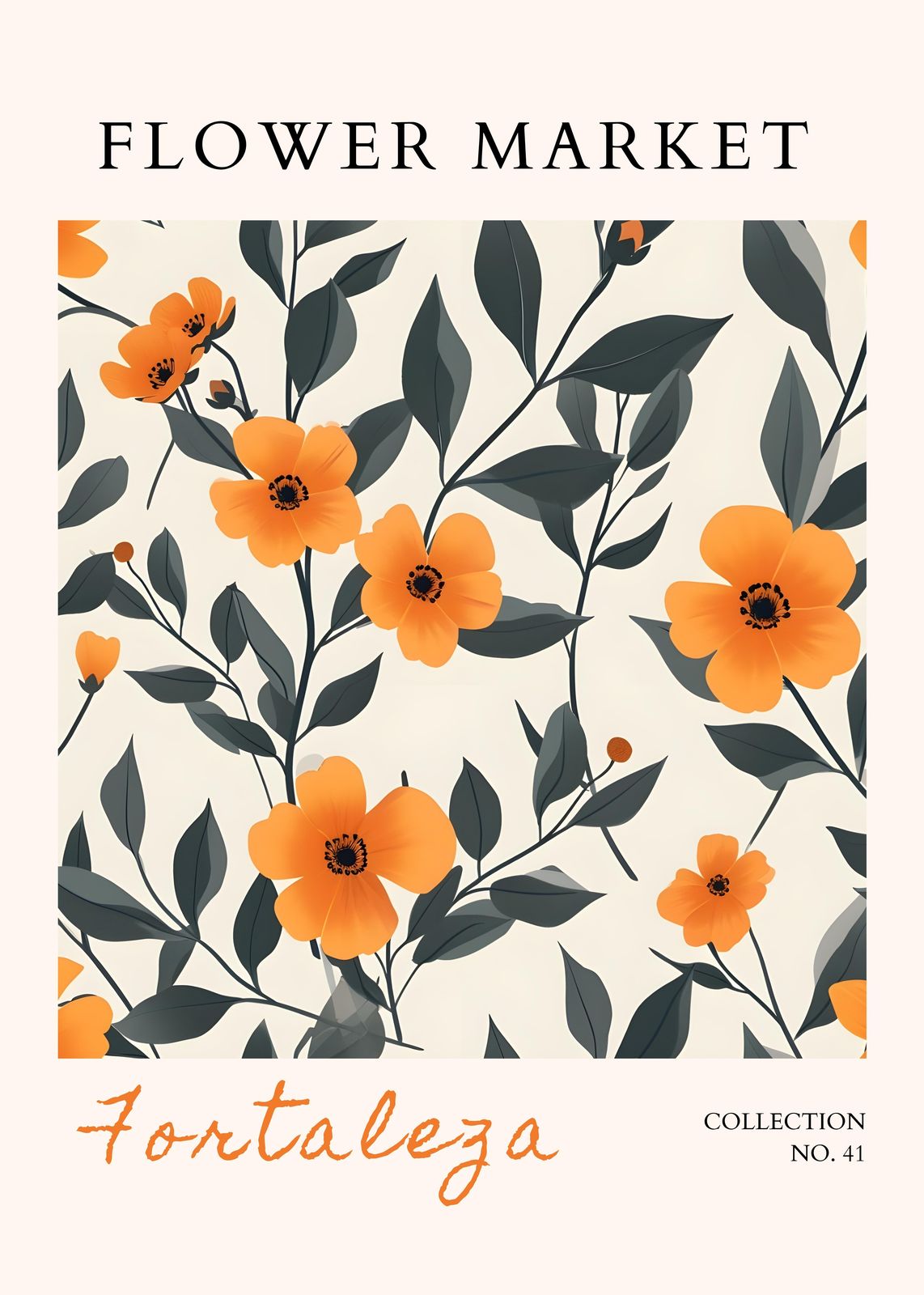 Vibrant Orange Floral "Fortaleza" Wall Art
