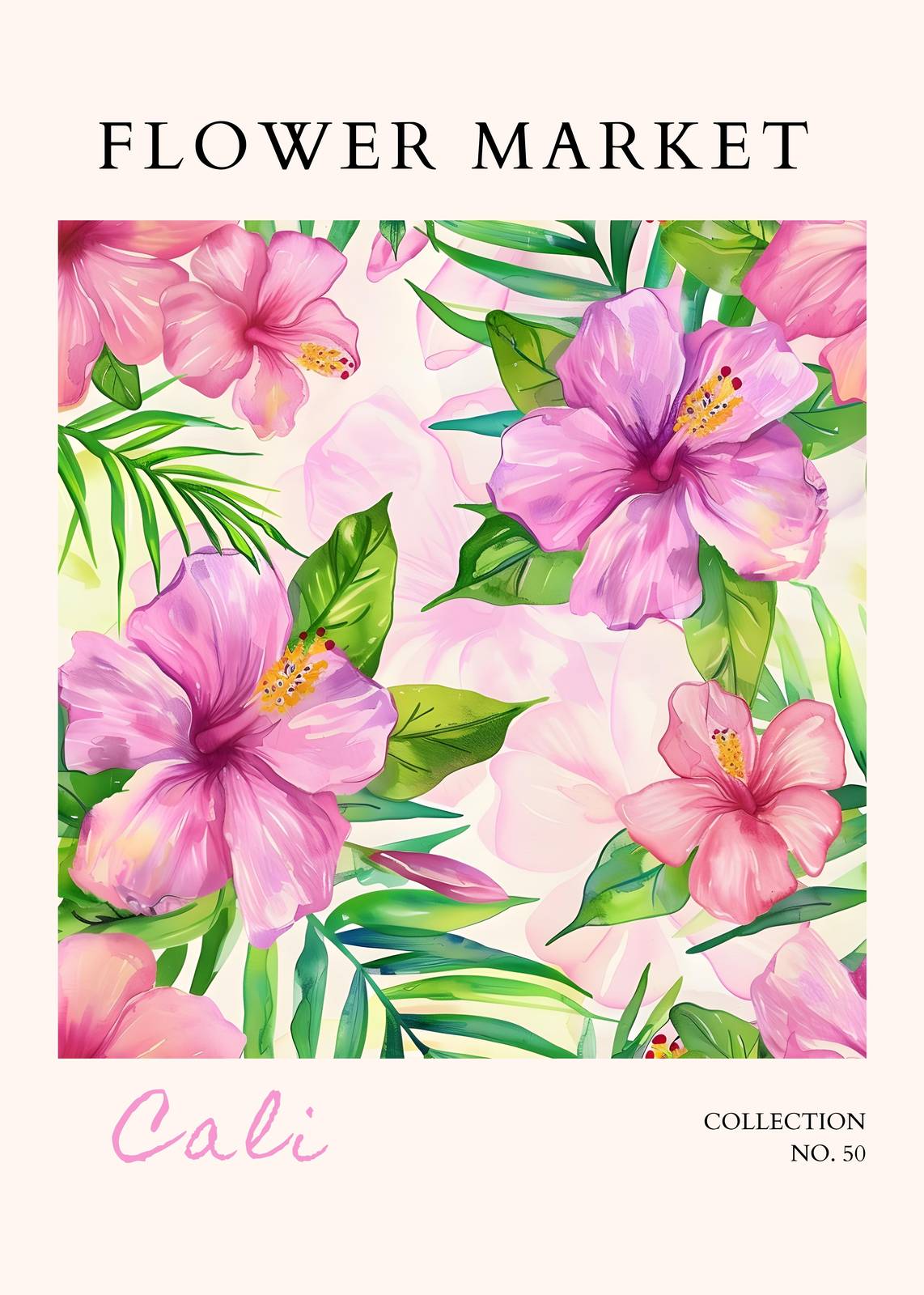 Vibrant Pink Hibiscus Flower Market Wall Art