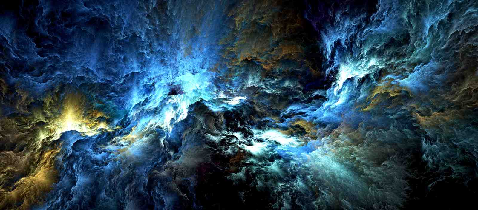 Mystic Nebula Abstract Blue Gold Wall Art
