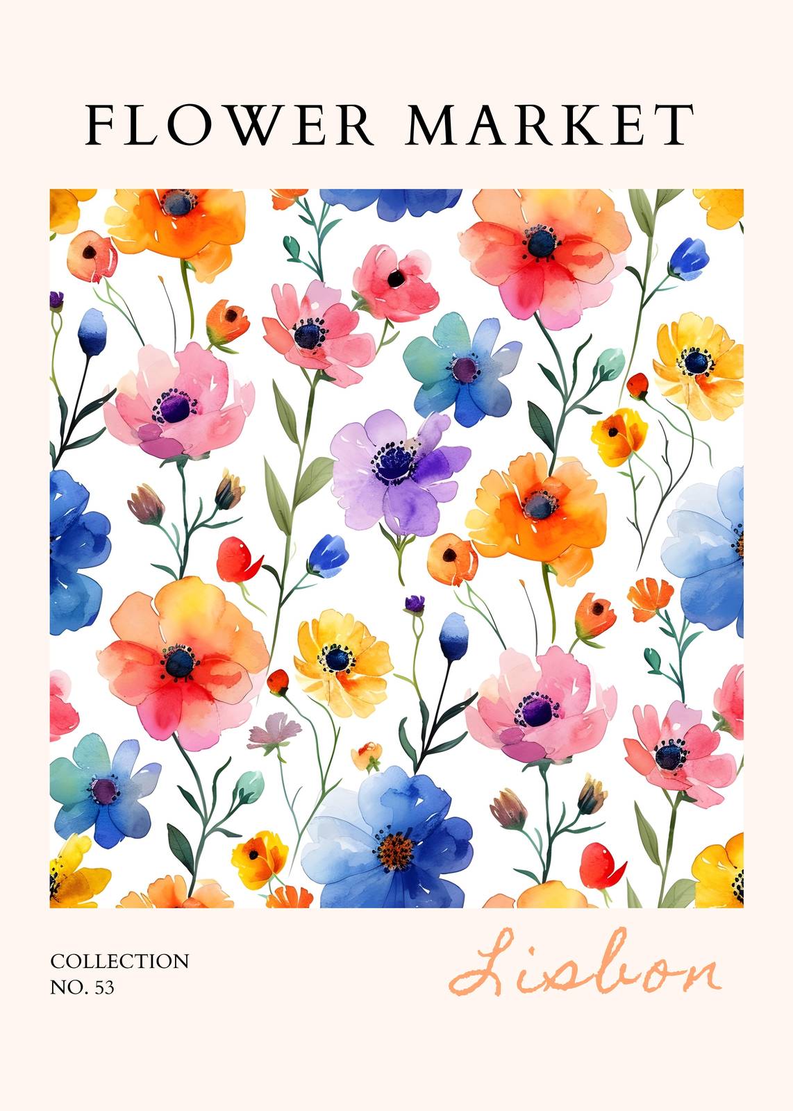 Vibrant Floral Market Watercolor Wall Art
