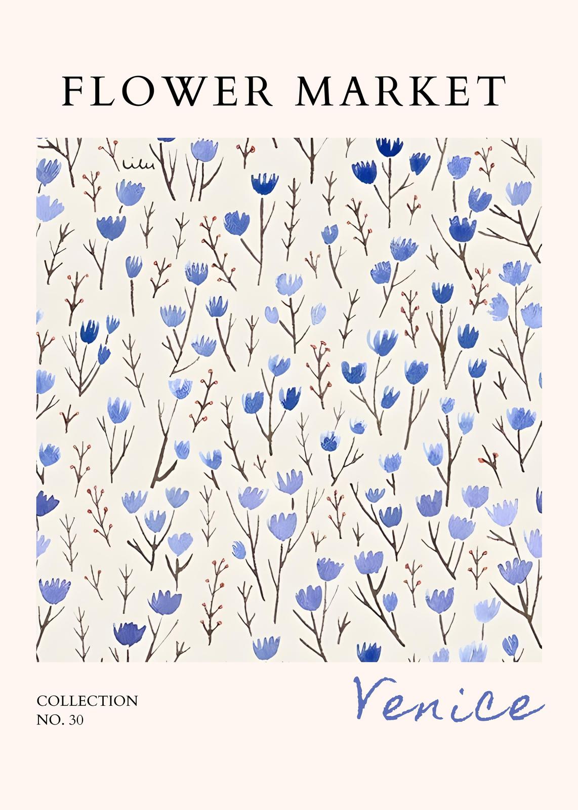 Charming Blue Floral Flower Market Wall Art