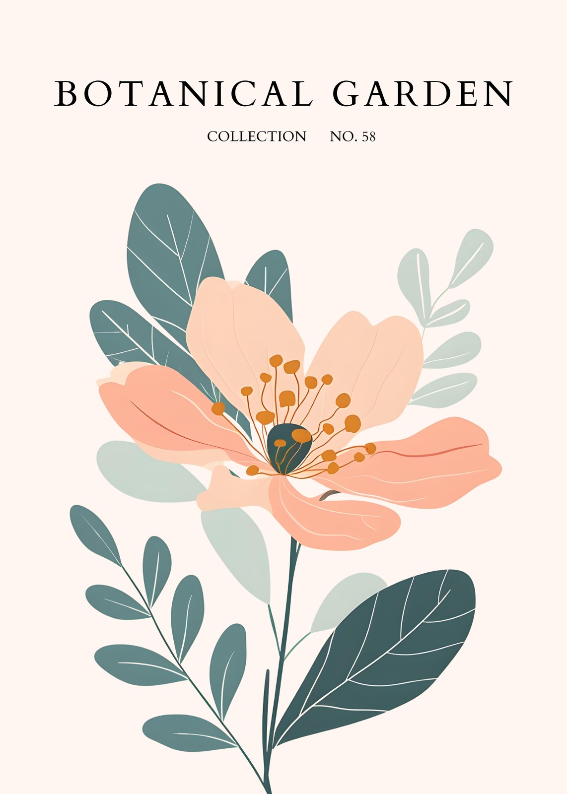 Modern Peach Floral Botanical Garden Wall Art
