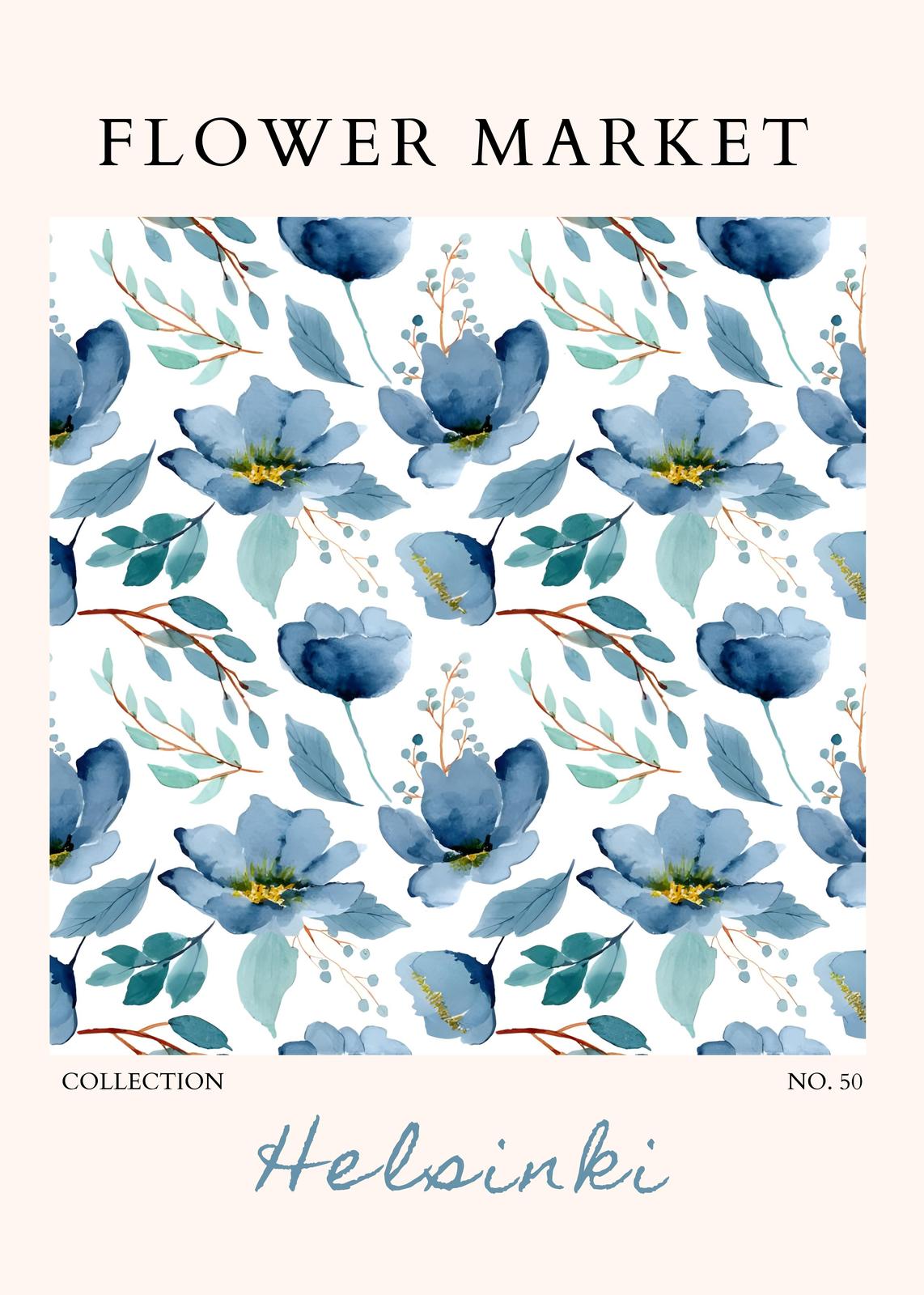 Blue Floral Helsinki Watercolor Wall Art