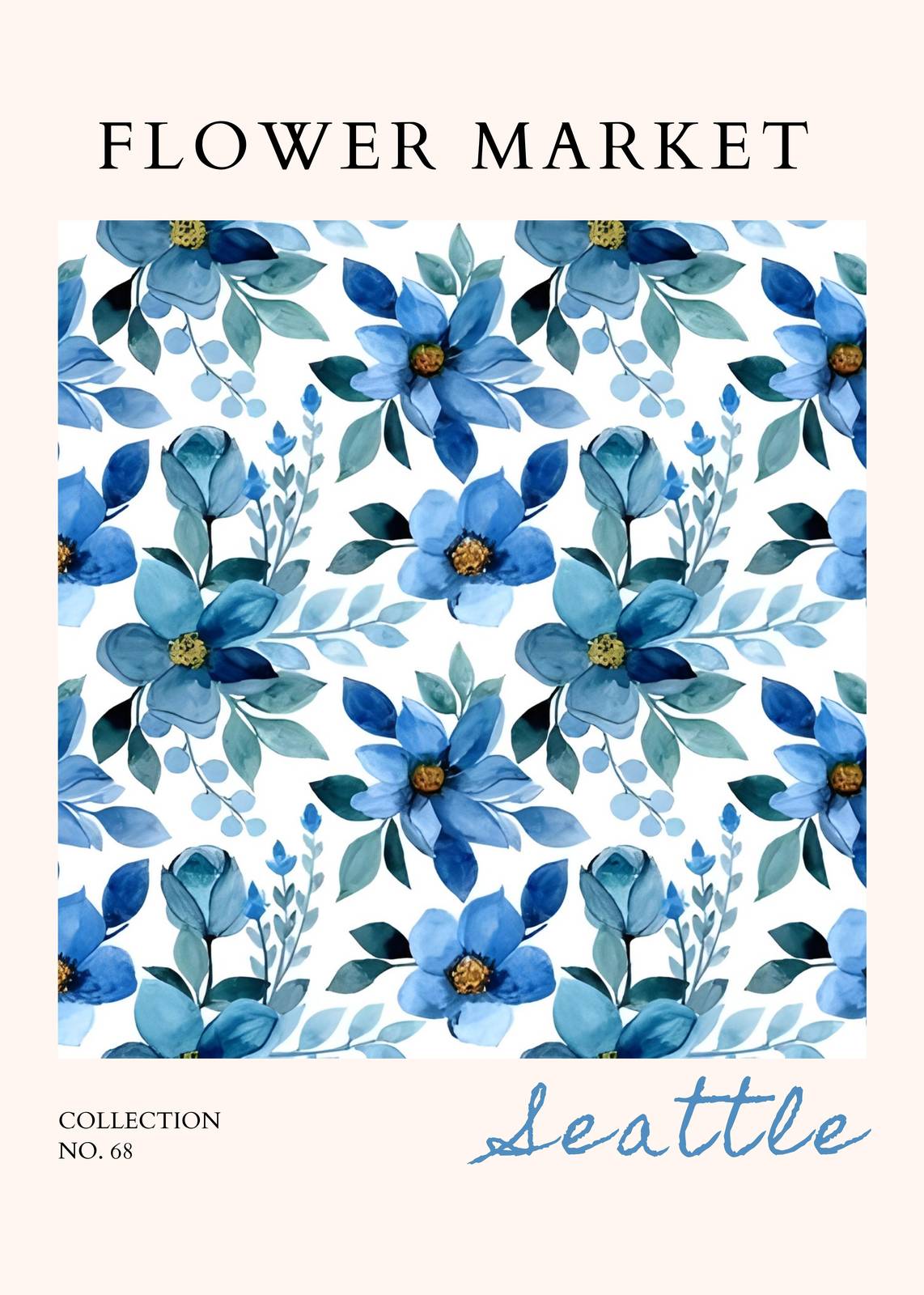 Seattle Blue Floral Watercolor Wall Art
