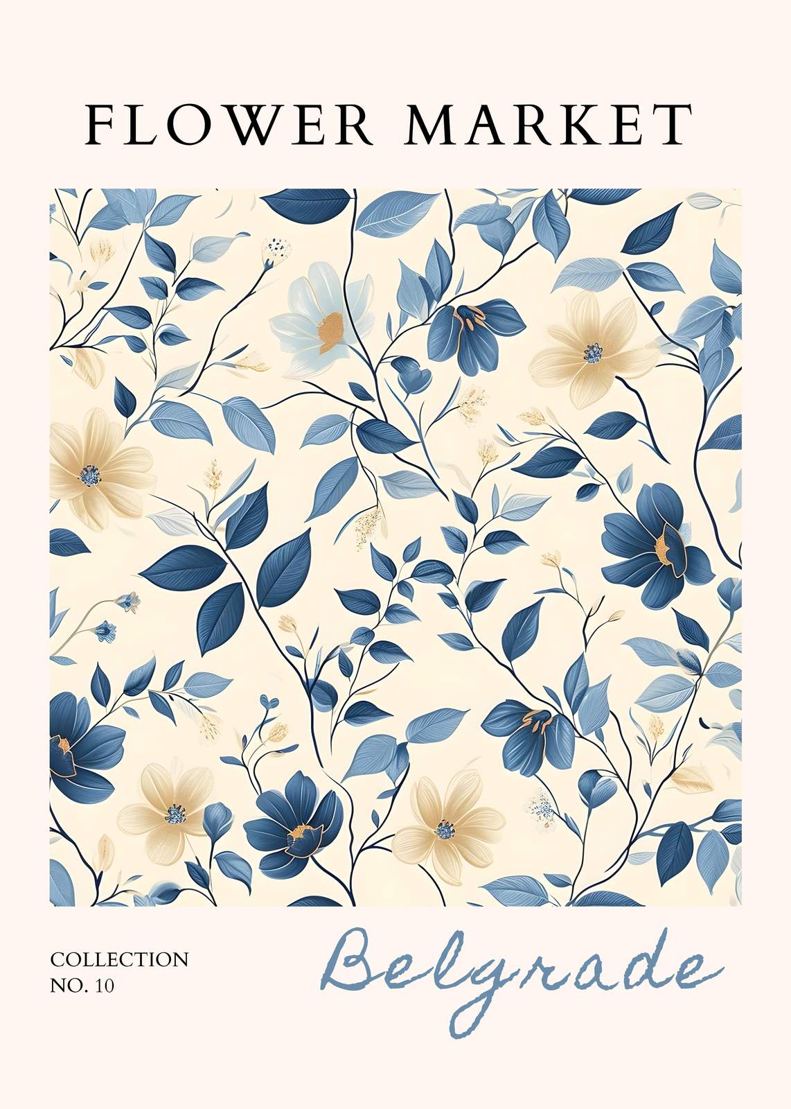 Elegant Blue Floral Garden Wall Art