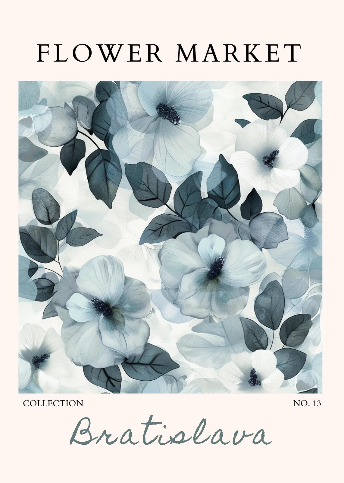 Ethereal Blue Floral Market Wall Art