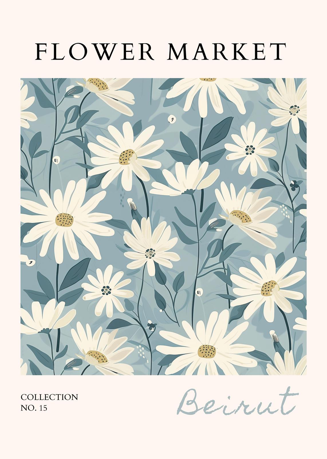 Daisies Bloom: Coastal Blue Floral Wall Art