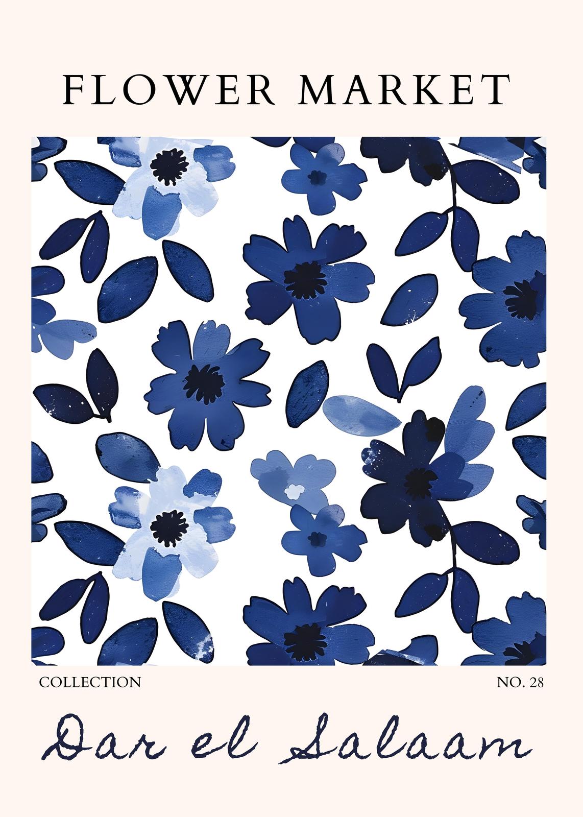 Blue Floral 'Flower Market' Wall Art