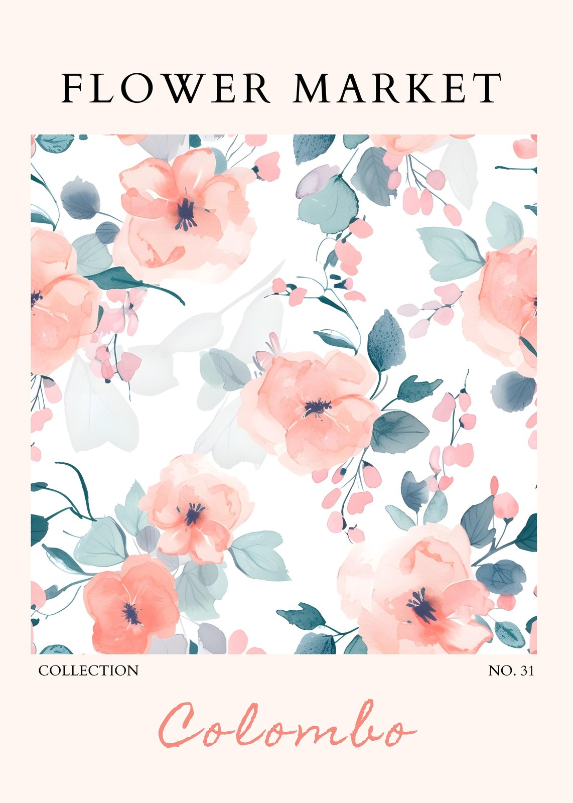 Elegant Coral Floral Market Wall Art