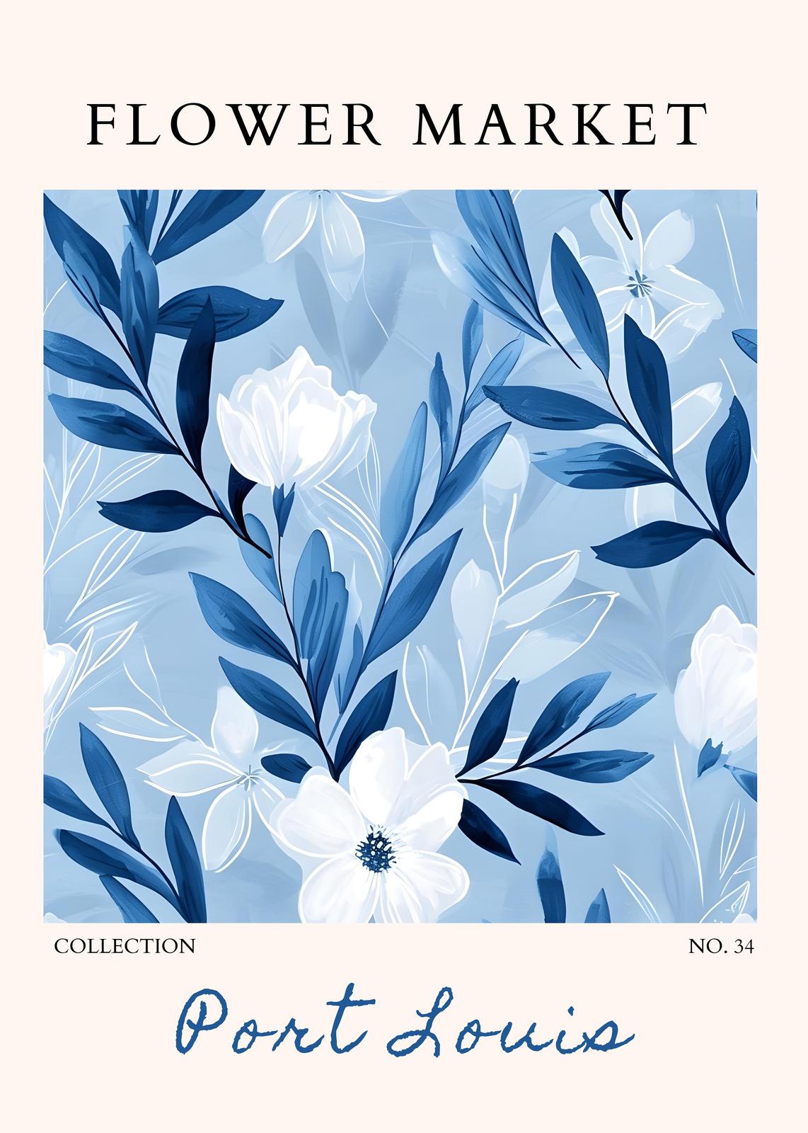 Blue Floral Market "Port Louis" Wall Art