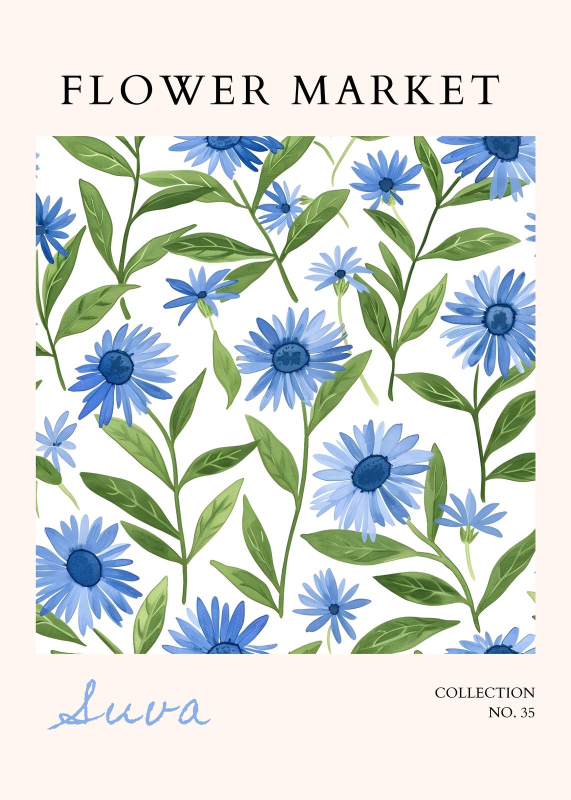 Blue Daisy Flower Market Wall Art Wall Art