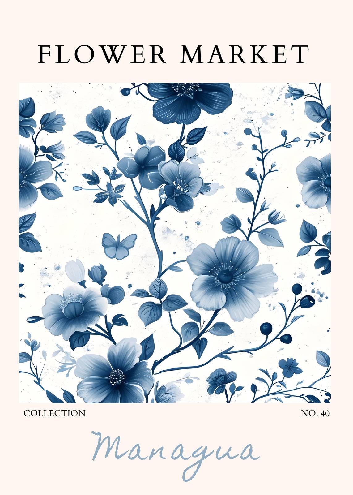 Elegant Blue Floral 'Managua' Wall Art
