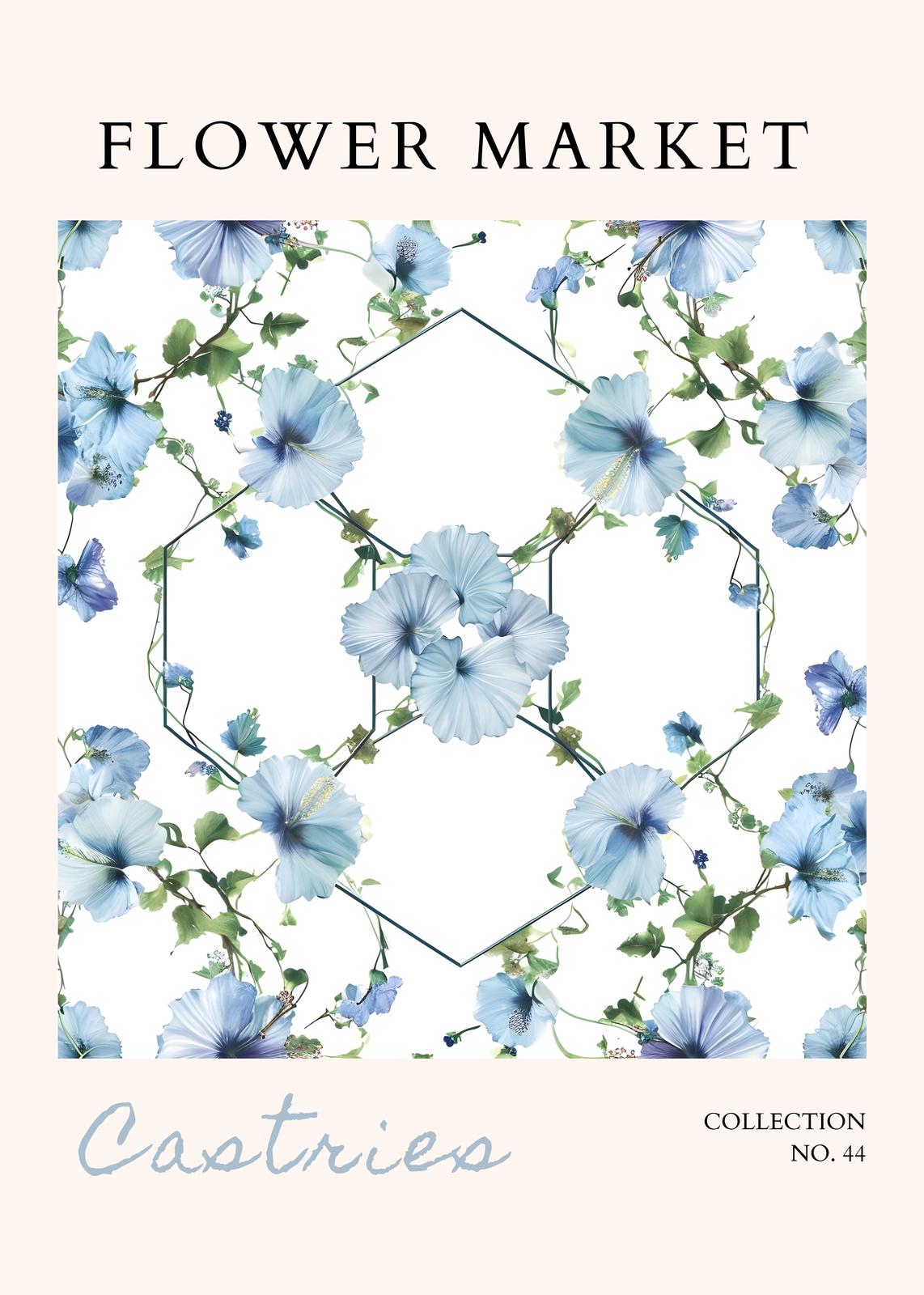 Serene Blue Hibiscus Floral Wall Art