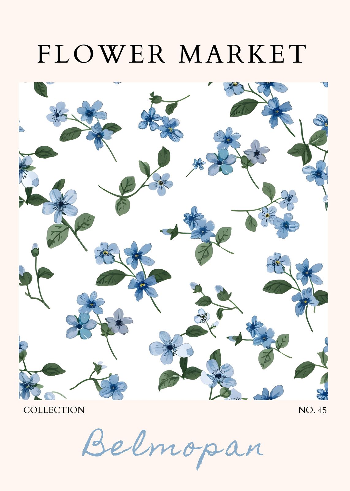 Delicate Blue Floral 'Belmopan' Wall Art