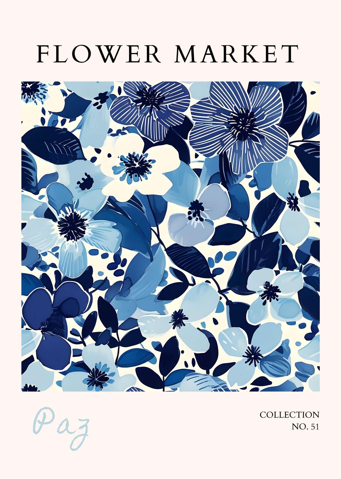 Vibrant Blue Floral Market Wall Art