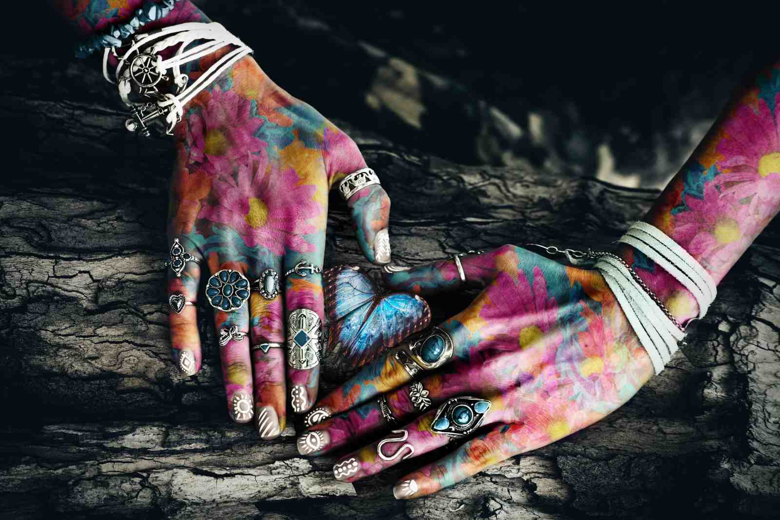 Bohemian Floral Tattoo Hands Wall Art