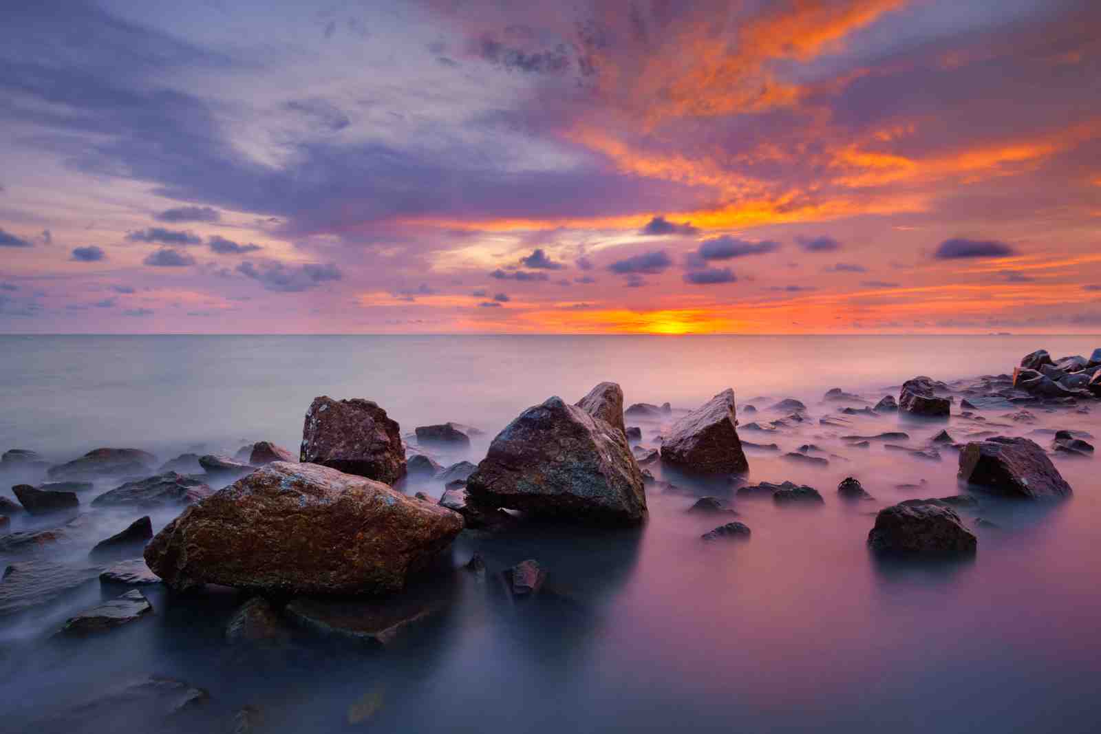 Ocean Sunset Rocks Wall Art