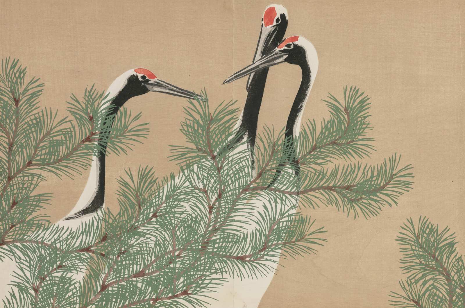 Elegant Cranes Pine Forest Wall Art