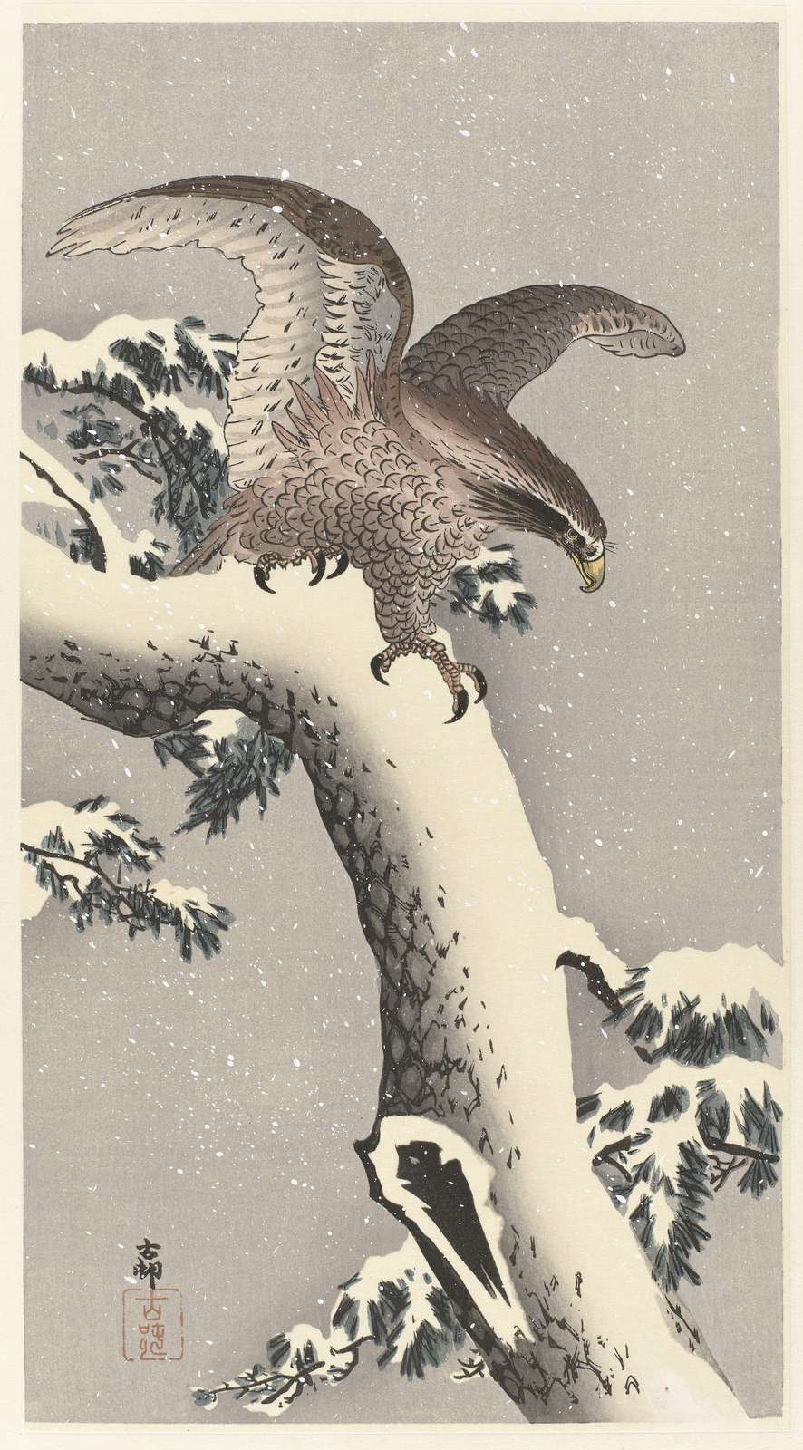 Majestic Snow Eagle Japanese Art Wall Art