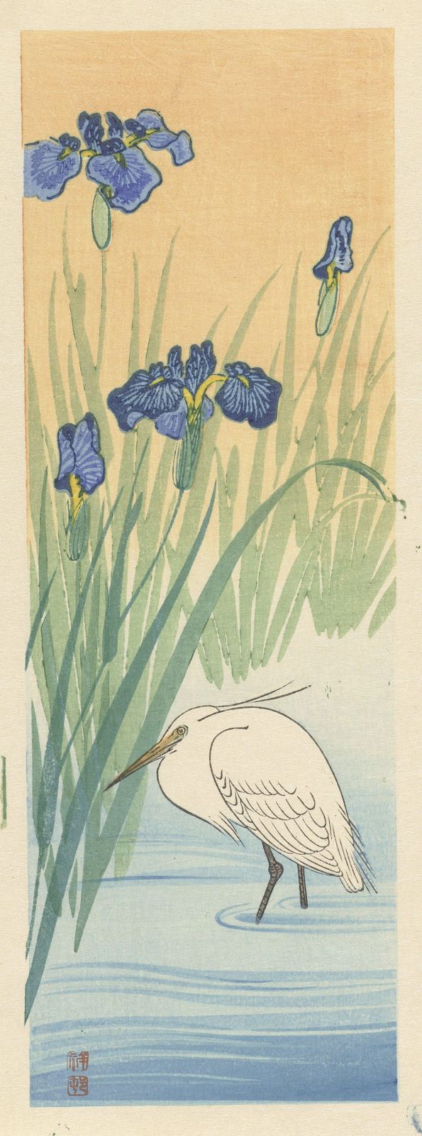 Serene Heron & Iris Japanese Art Wall Art