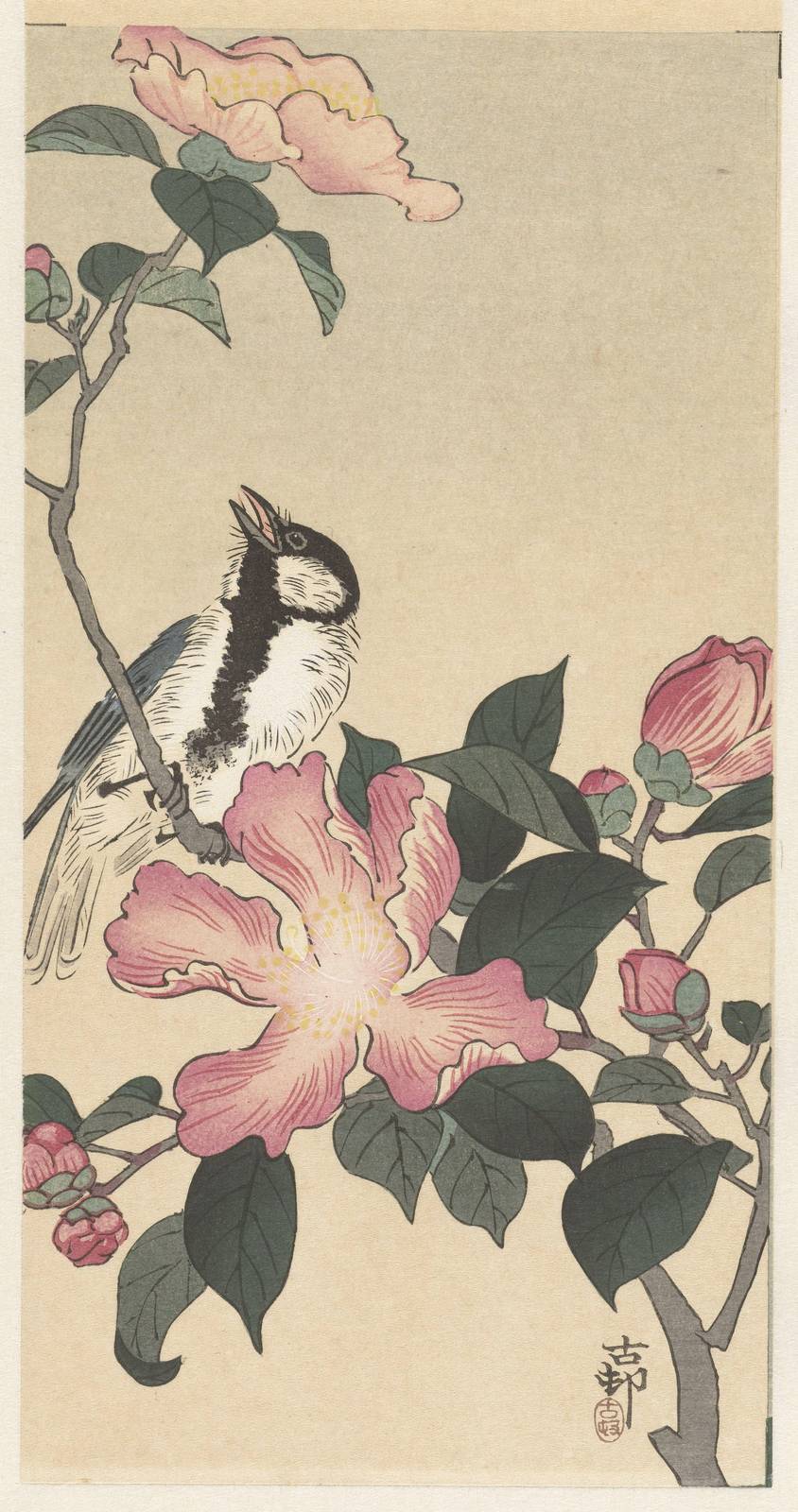 Serene Bird & Camellia Blossom Wall Art