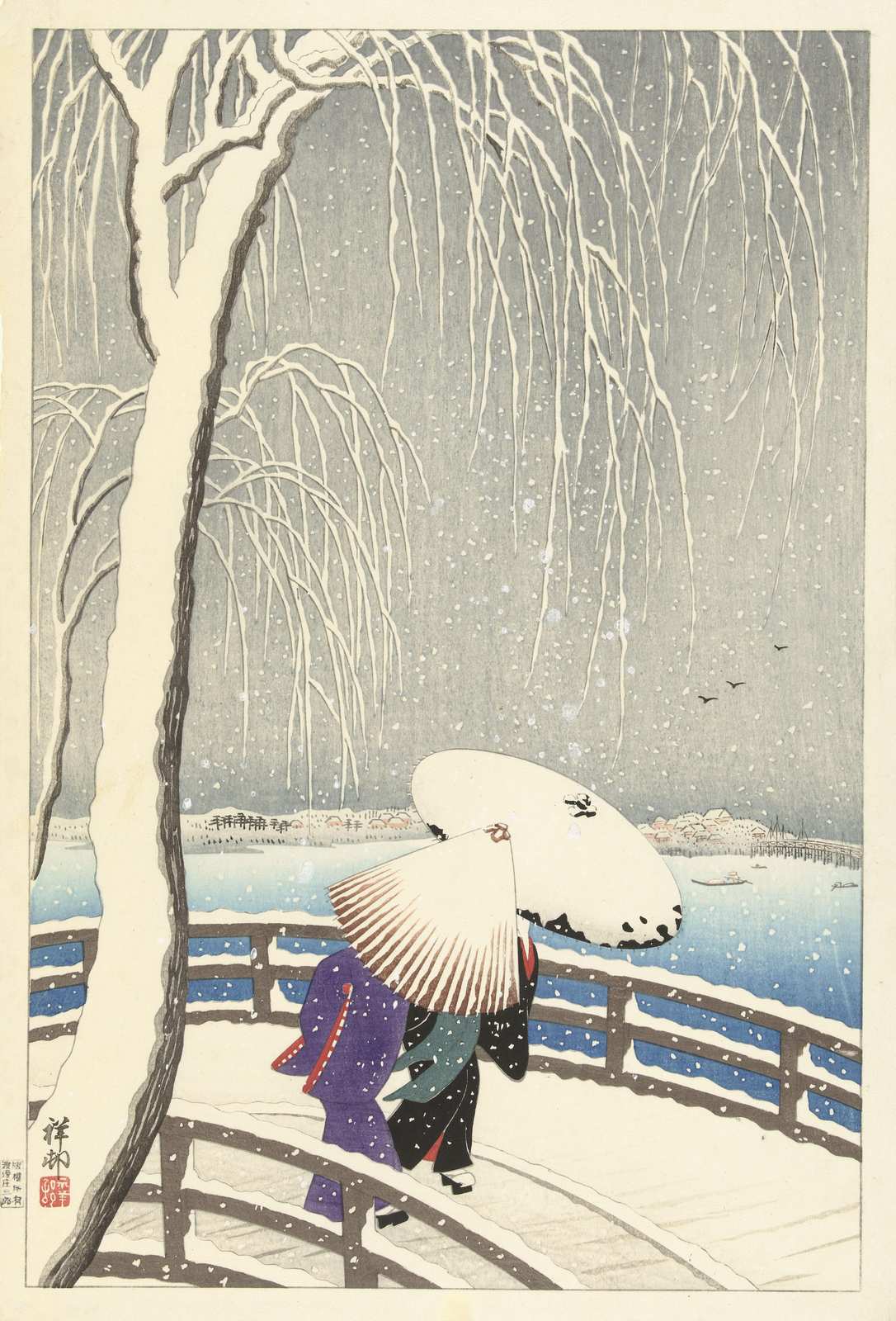 Serene Winter Snow Scene Japanese Art Wall Art