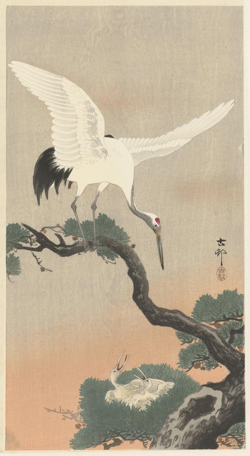 Elegant Cranes on Pine Tree Wall Art | Japanese Art