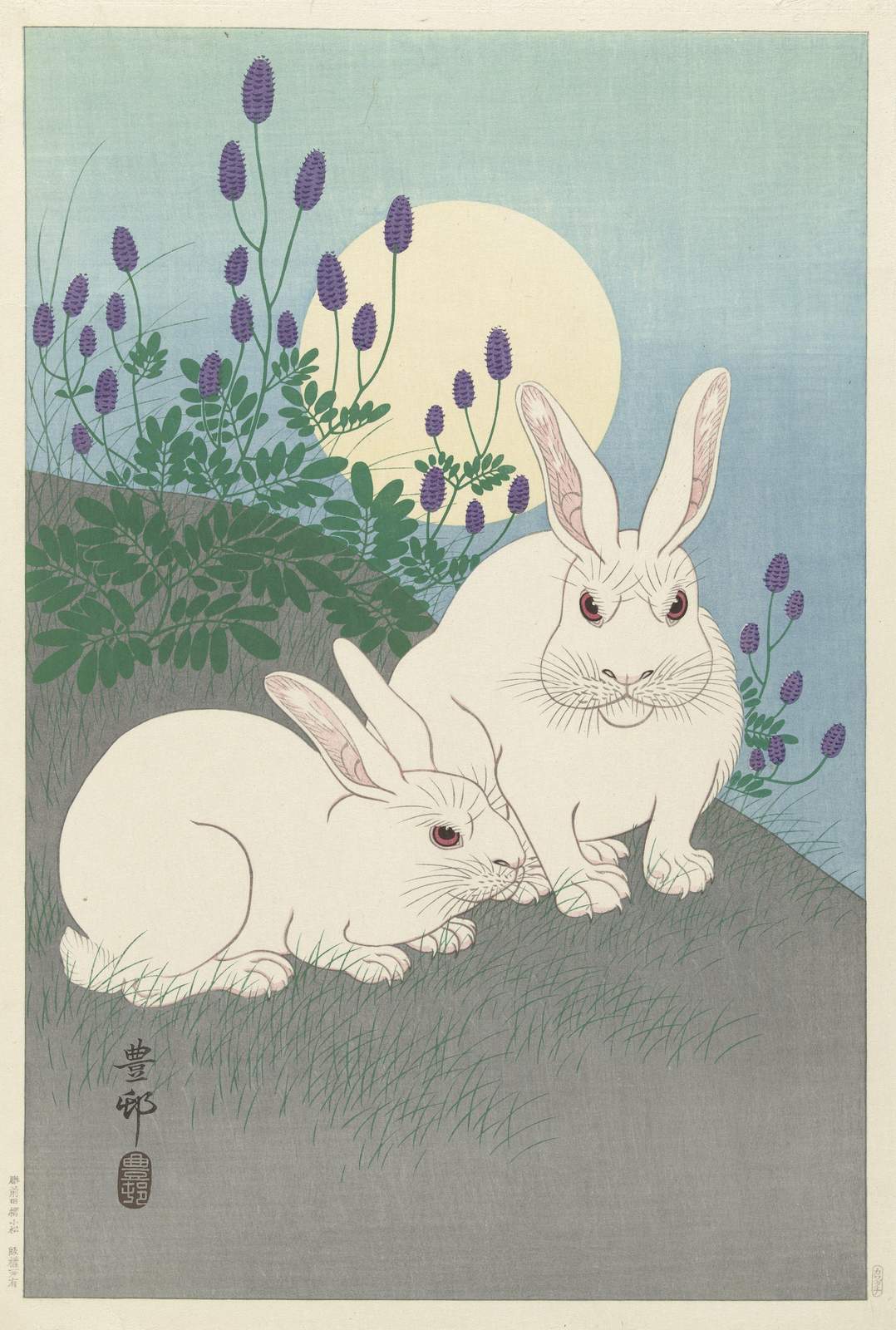Serene Moonlit Rabbits Japanese Art Wall Art