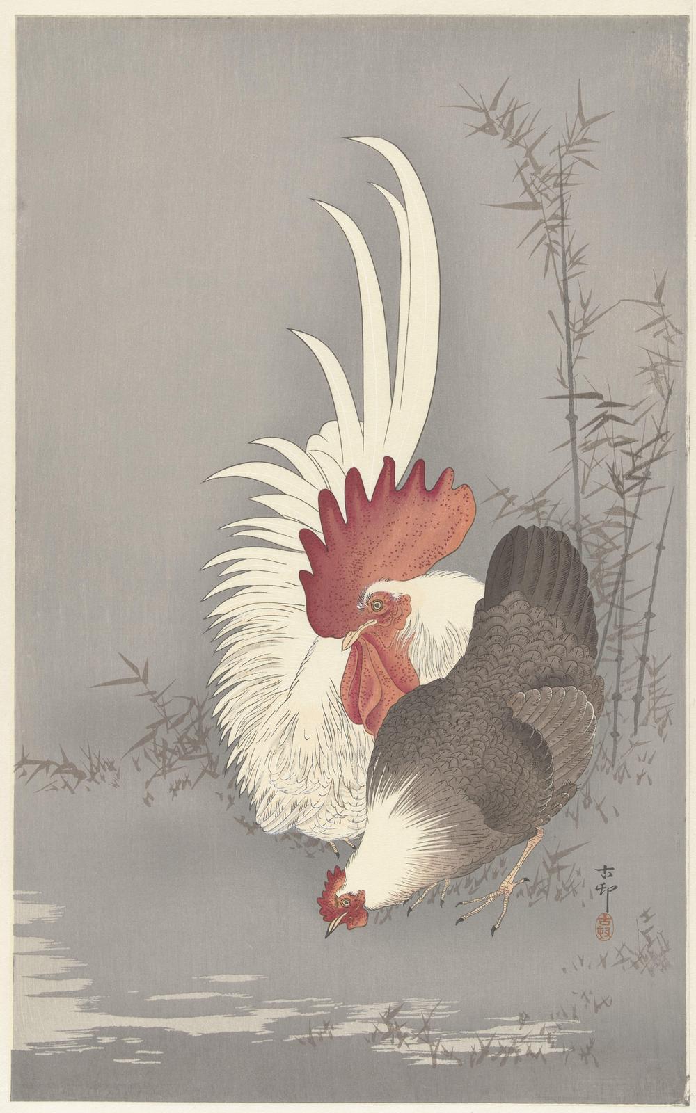 Elegant Roosters & Bamboo Wall Art