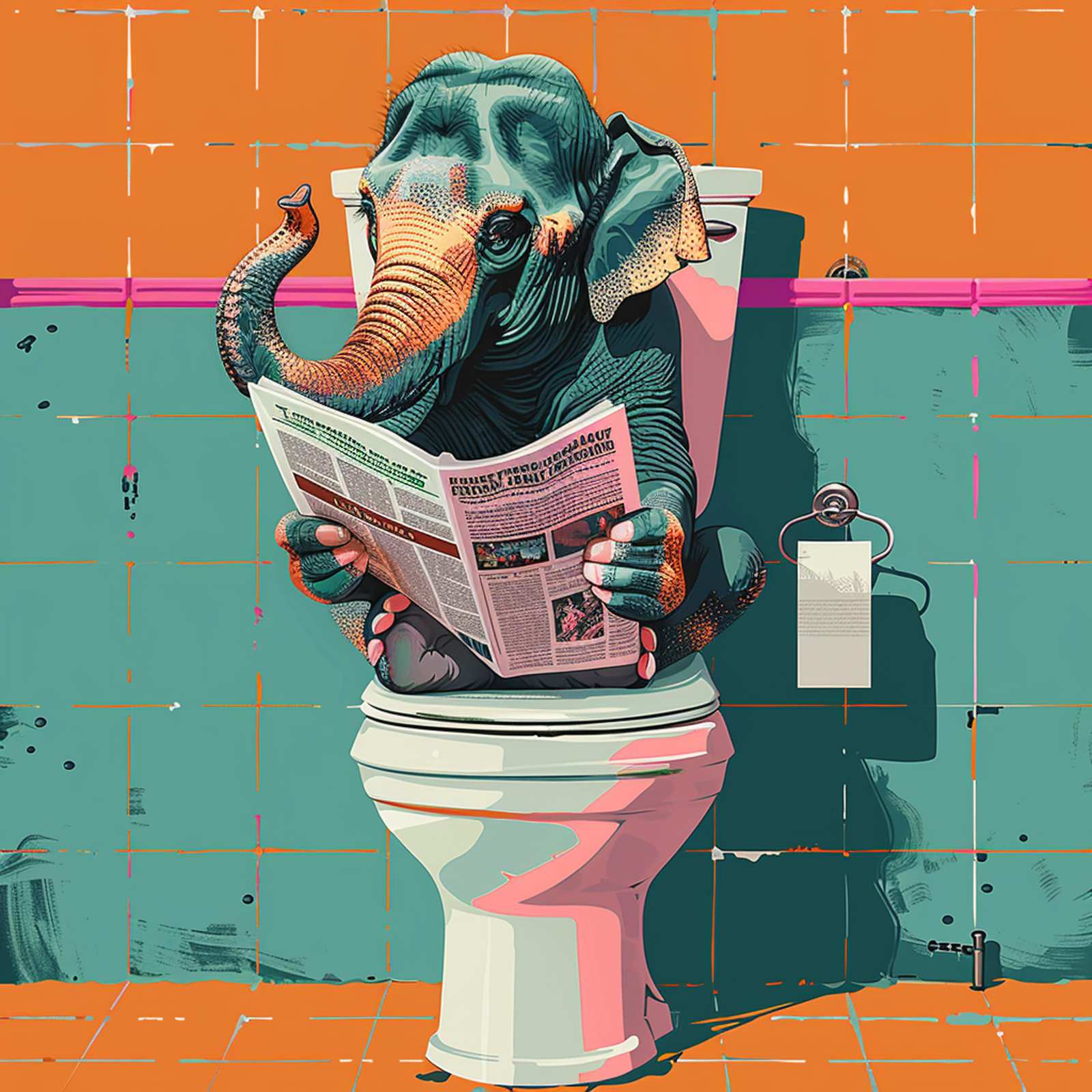 Humorous Elephant Reading Newspaper Wall Art