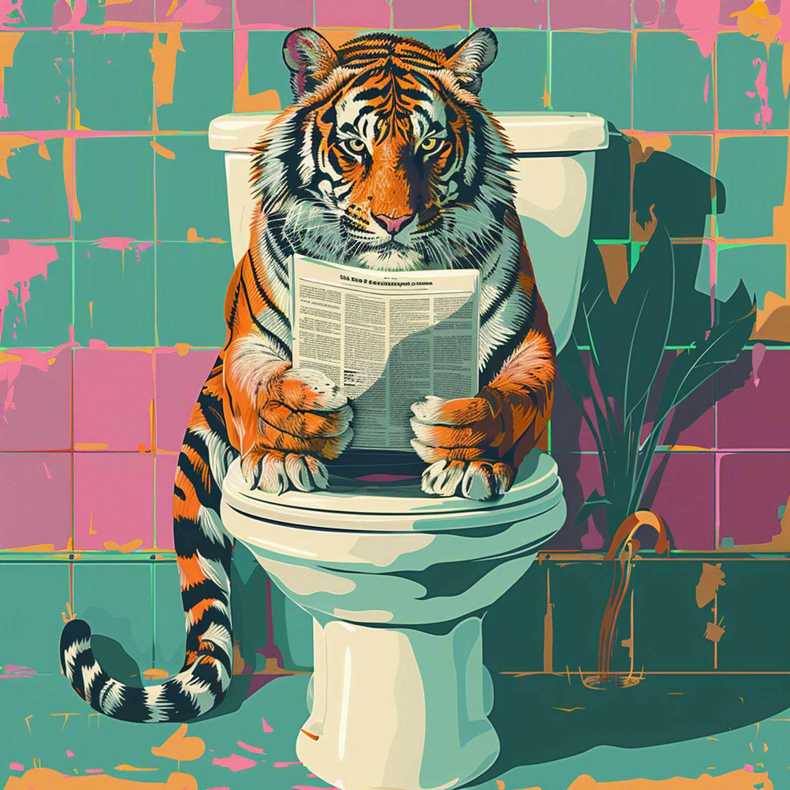 Playful Tiger Reading Newspaper Wall Art